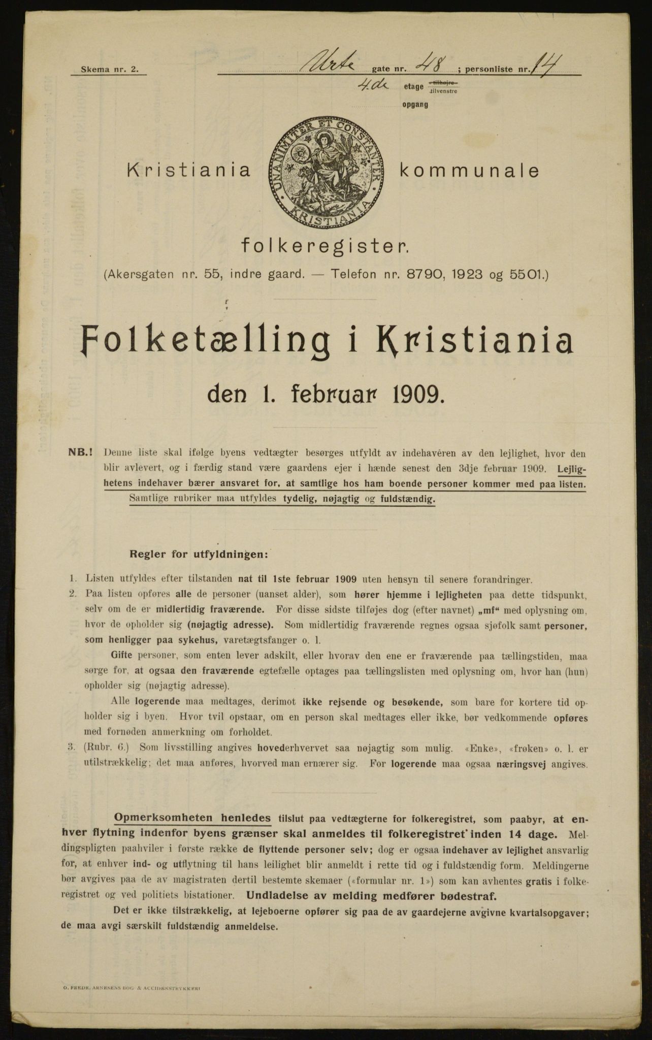 OBA, Kommunal folketelling 1.2.1909 for Kristiania kjøpstad, 1909, s. 110057