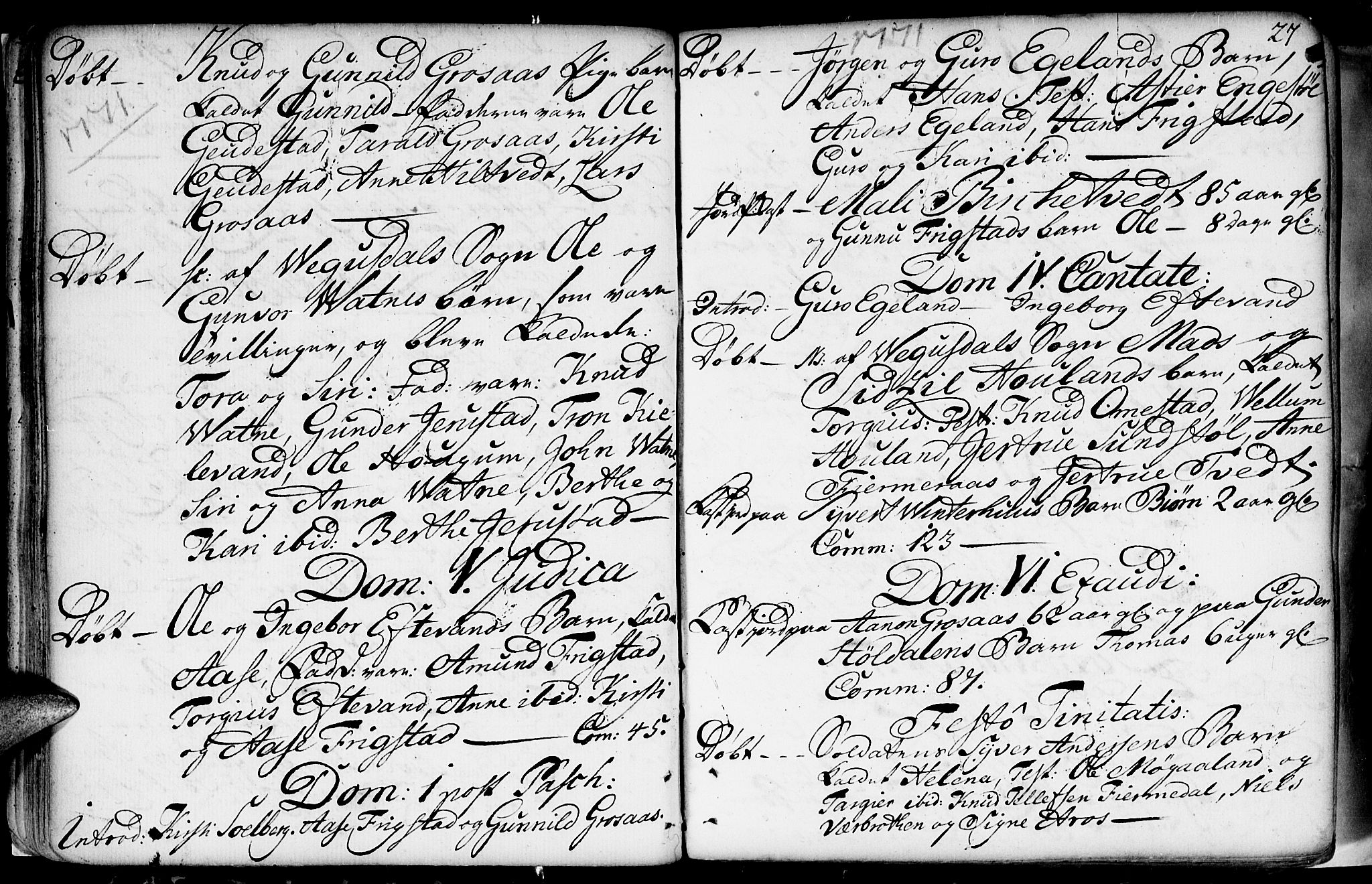 Evje sokneprestkontor, AV/SAK-1111-0008/F/Fa/Fac/L0002: Ministerialbok nr. A 2, 1765-1816, s. 27