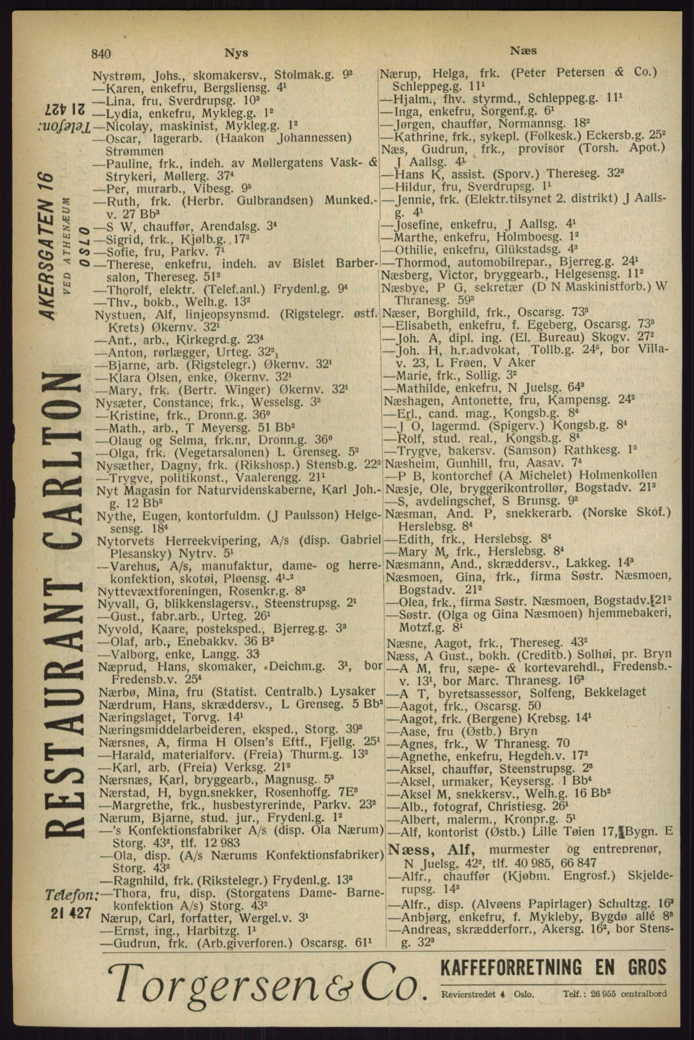 Kristiania/Oslo adressebok, PUBL/-, 1927, s. 840