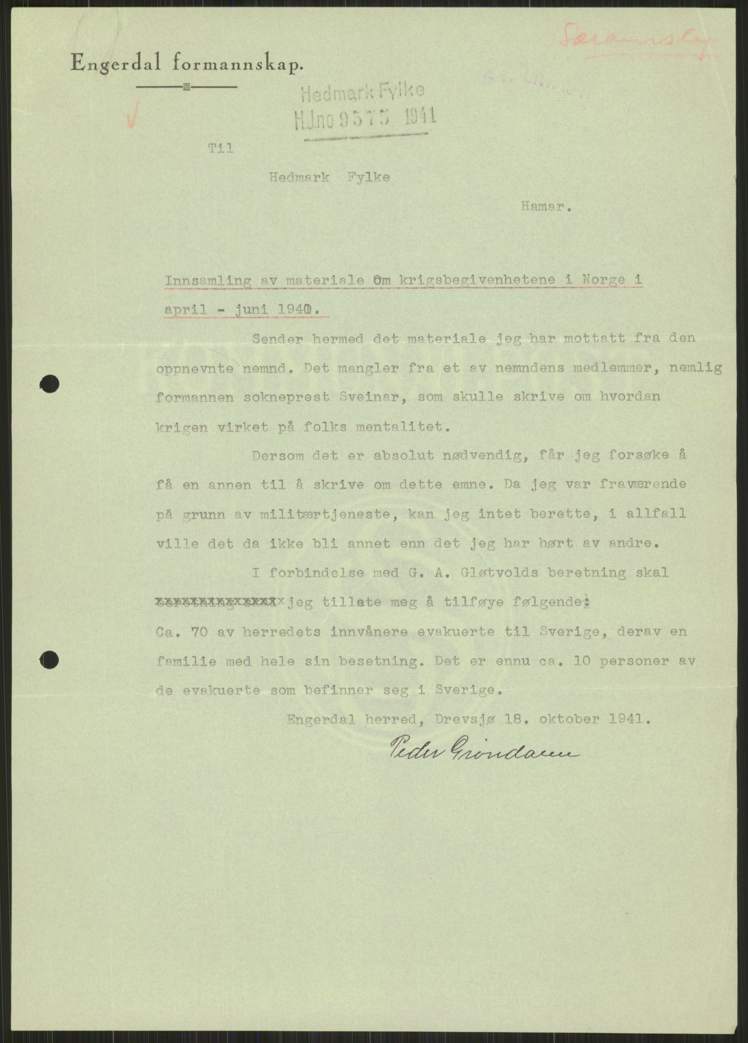Forsvaret, Forsvarets krigshistoriske avdeling, AV/RA-RAFA-2017/Y/Ya/L0013: II-C-11-31 - Fylkesmenn.  Rapporter om krigsbegivenhetene 1940., 1940, s. 878