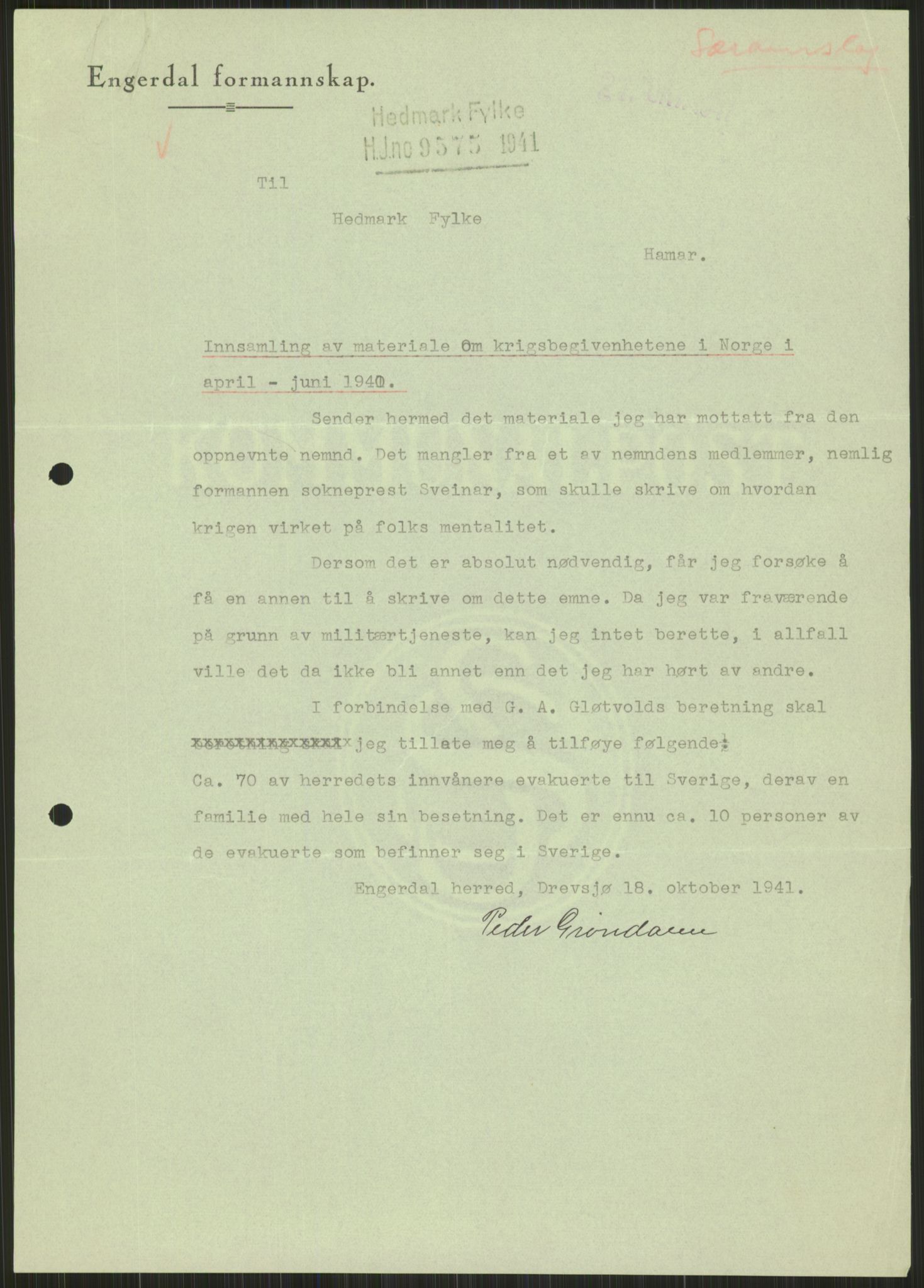 Forsvaret, Forsvarets krigshistoriske avdeling, RA/RAFA-2017/Y/Ya/L0013: II-C-11-31 - Fylkesmenn.  Rapporter om krigsbegivenhetene 1940., 1940, s. 878