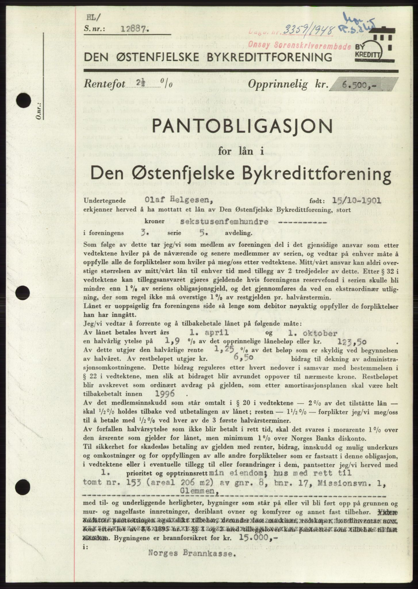 Onsøy sorenskriveri, SAO/A-10474/G/Ga/Gac/L0007: Pantebok nr. B 14-7, 1948-1948, Dagboknr: 3359/1948