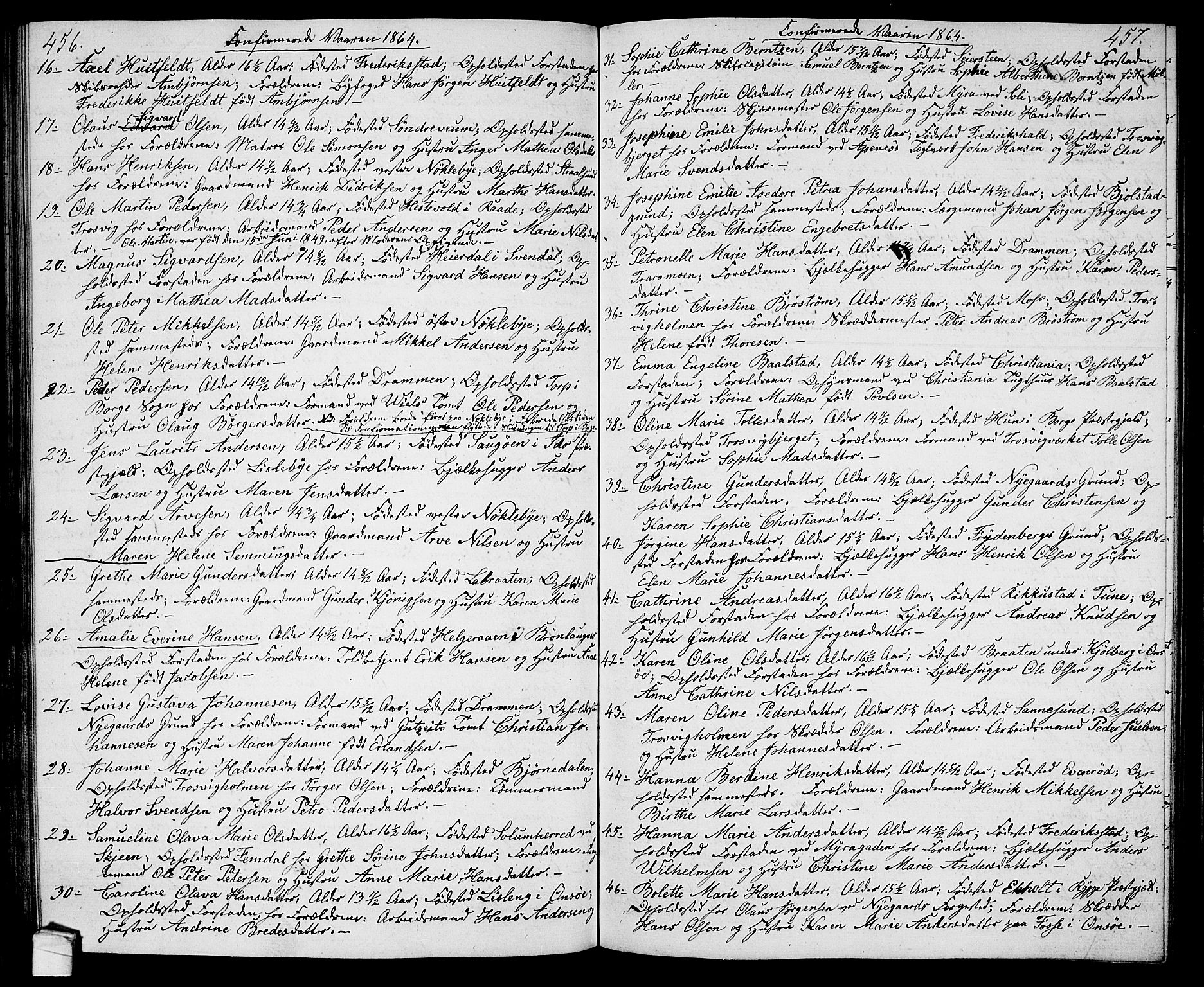 Glemmen prestekontor Kirkebøker, AV/SAO-A-10908/G/Ga/L0003: Klokkerbok nr. 3, 1852-1866, s. 456-457