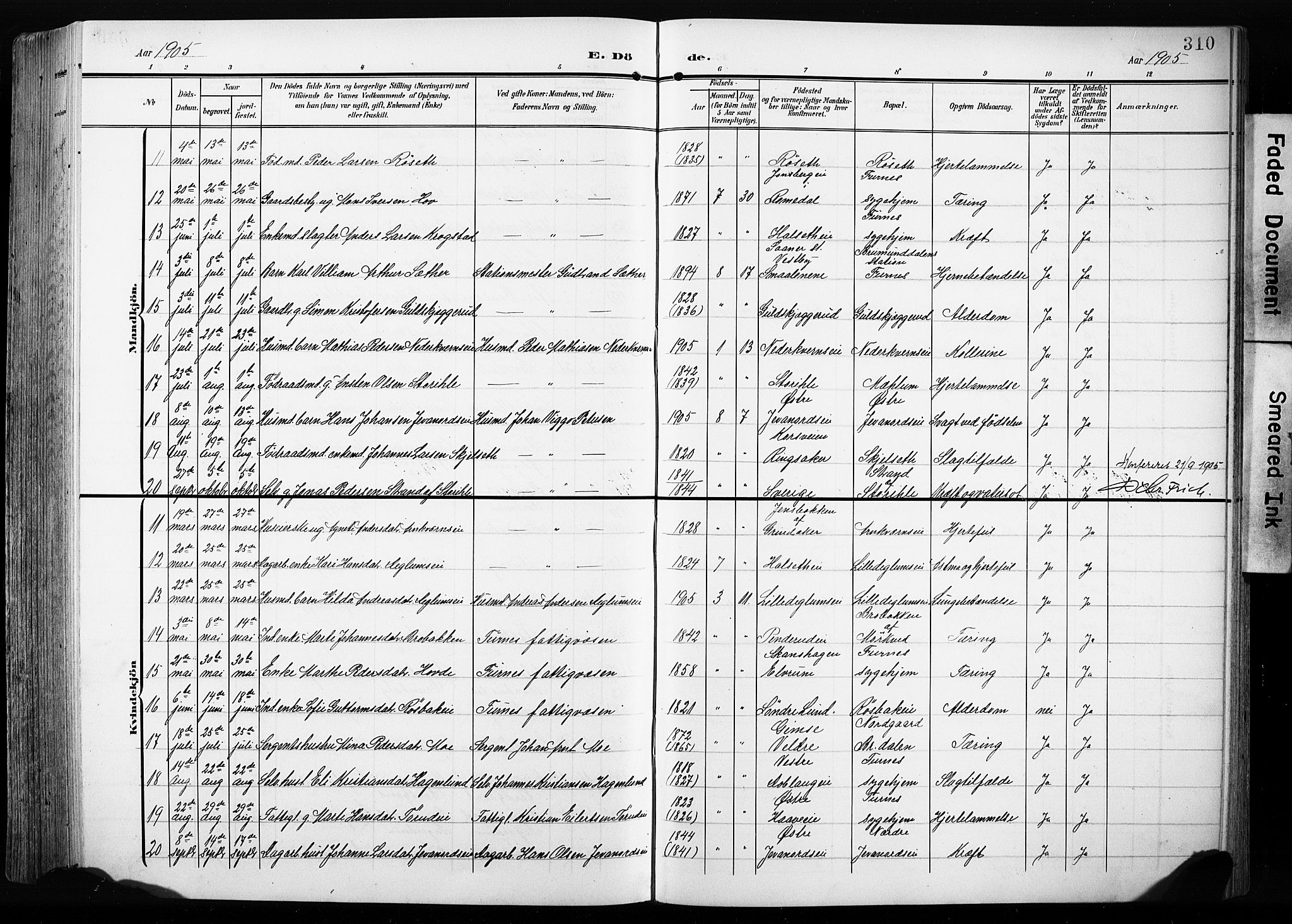 Furnes prestekontor, AV/SAH-PREST-012/L/La/L0001: Klokkerbok nr. 1, 1904-1933, s. 310