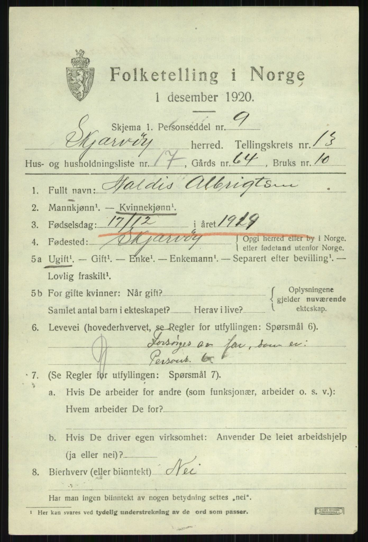 SATØ, Folketelling 1920 for 1941 Skjervøy herred, 1920, s. 6615