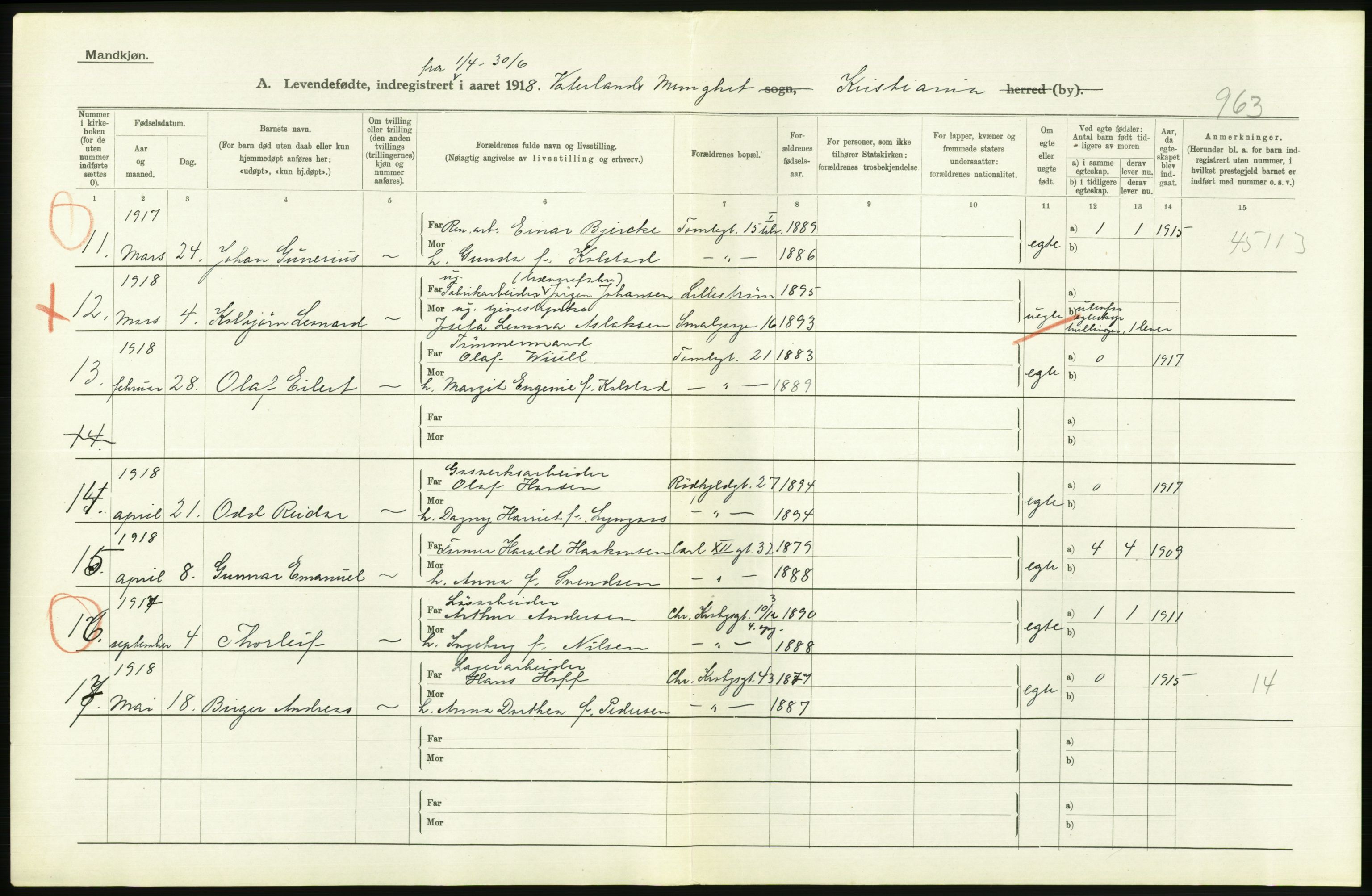 Statistisk sentralbyrå, Sosiodemografiske emner, Befolkning, AV/RA-S-2228/D/Df/Dfb/Dfbh/L0008: Kristiania: Levendefødte menn og kvinner., 1918, s. 742