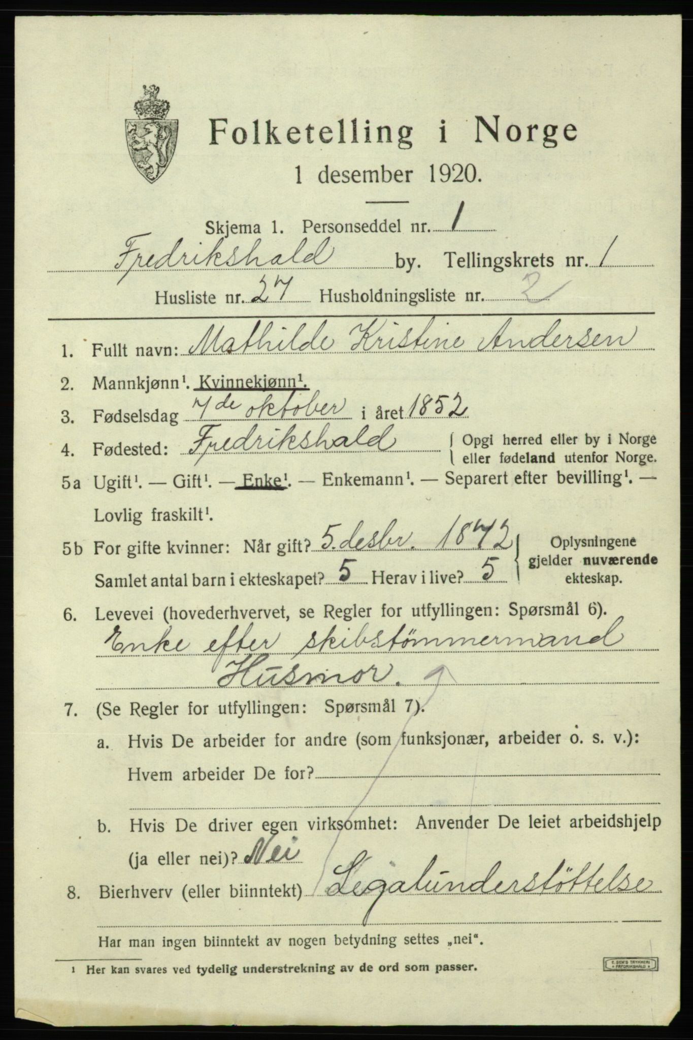 SAO, Folketelling 1920 for 0101 Fredrikshald kjøpstad, 1920, s. 8522