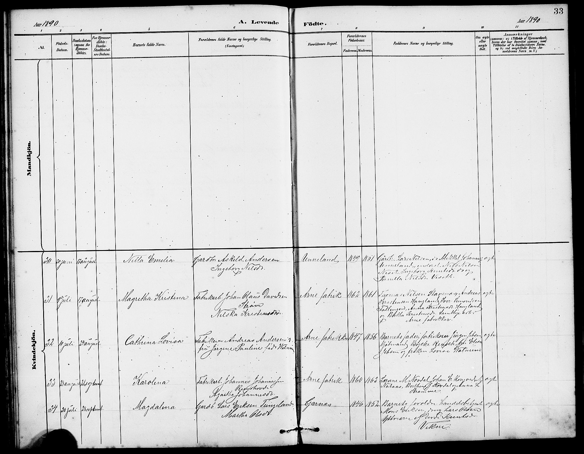 Arna sokneprestembete, AV/SAB-A-74001/H/Ha/Hab: Klokkerbok nr. A 3, 1887-1897, s. 33
