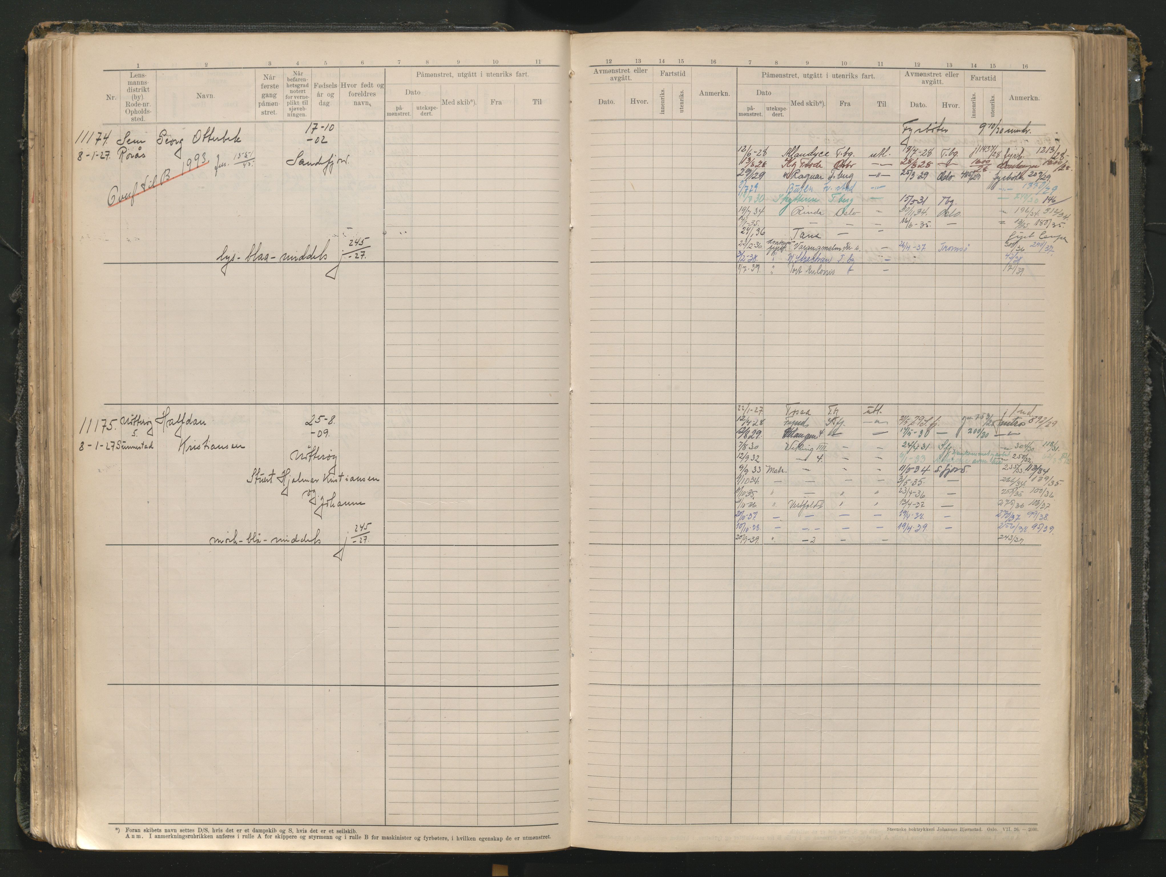 Tønsberg innrulleringskontor, AV/SAKO-A-786/F/Fc/Fcb/L0012: Hovedrulle Patent nr. 10828-12216, 1925-1948