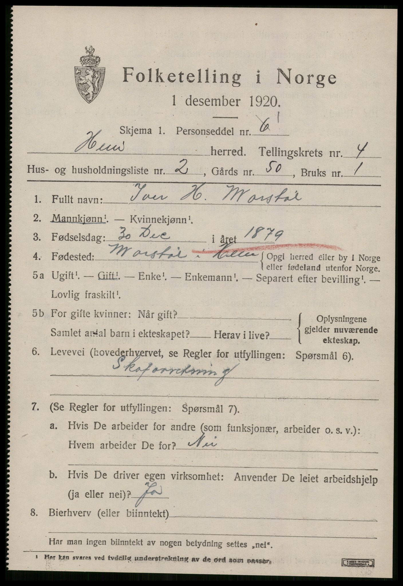 SAT, Folketelling 1920 for 1540 Hen herred, 1920, s. 1894