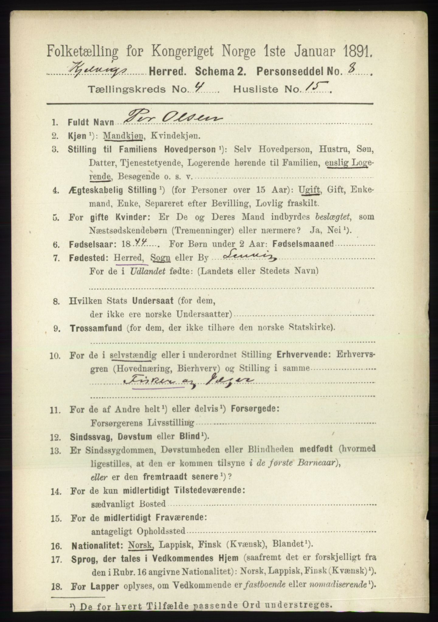 RA, Folketelling 1891 for 2019 Kjelvik herred, 1891, s. 528