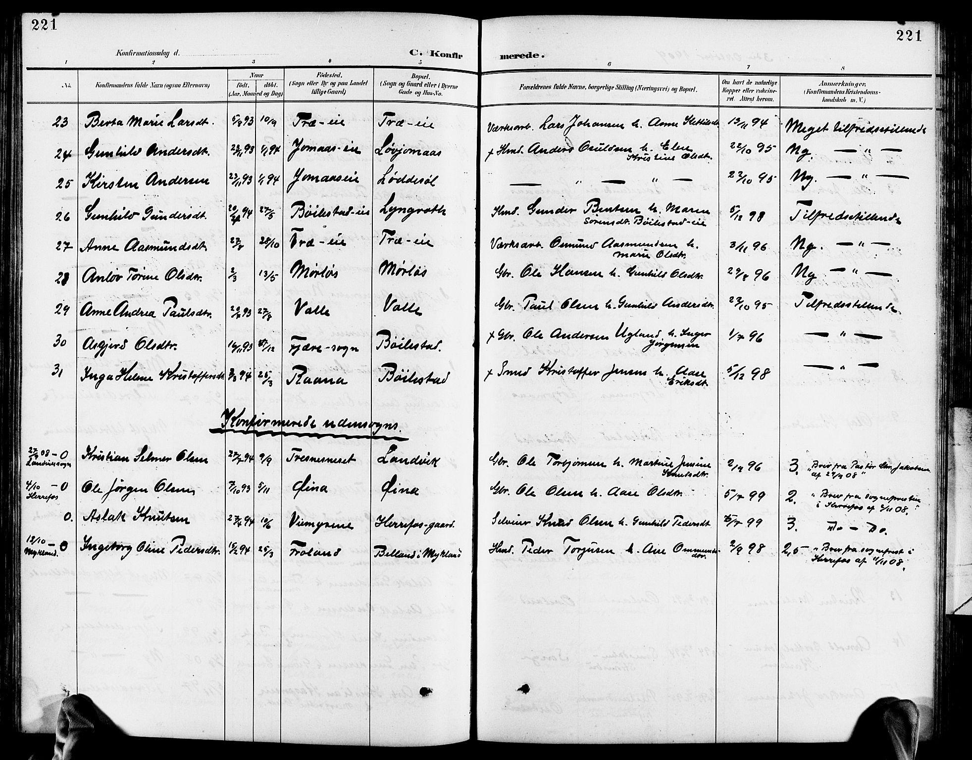 Froland sokneprestkontor, AV/SAK-1111-0013/F/Fb/L0010: Klokkerbok nr. B 10, 1893-1920, s. 221