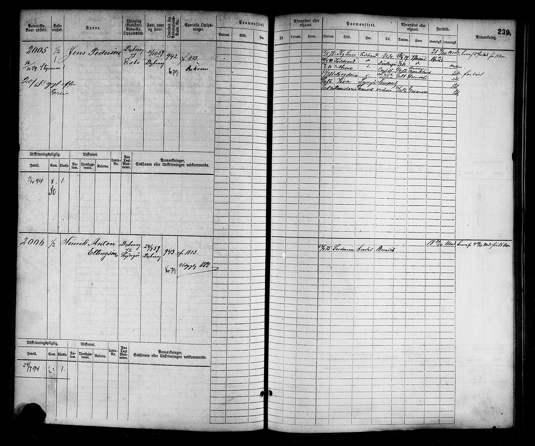 Tvedestrand mønstringskrets, AV/SAK-2031-0011/F/Fb/L0003: Hovedrulle nr 1529-2289, R-4, 1870-1910, s. 243