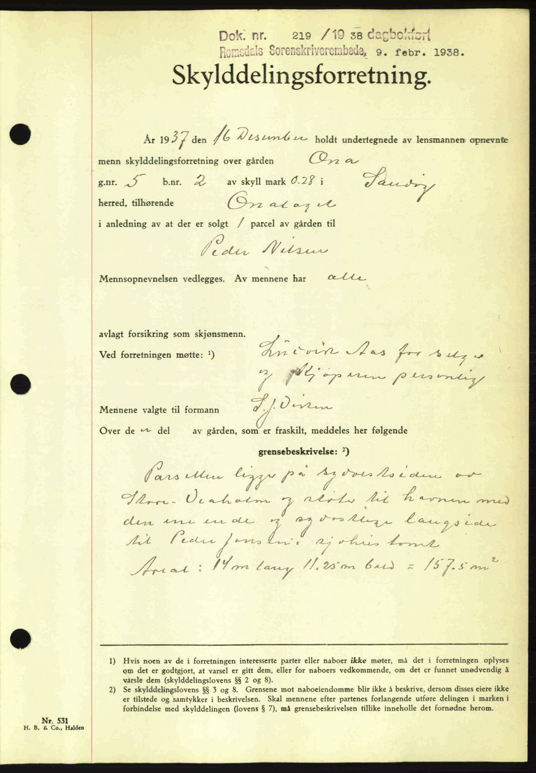 Romsdal sorenskriveri, SAT/A-4149/1/2/2C: Pantebok nr. A4, 1937-1938, Dagboknr: 219/1938