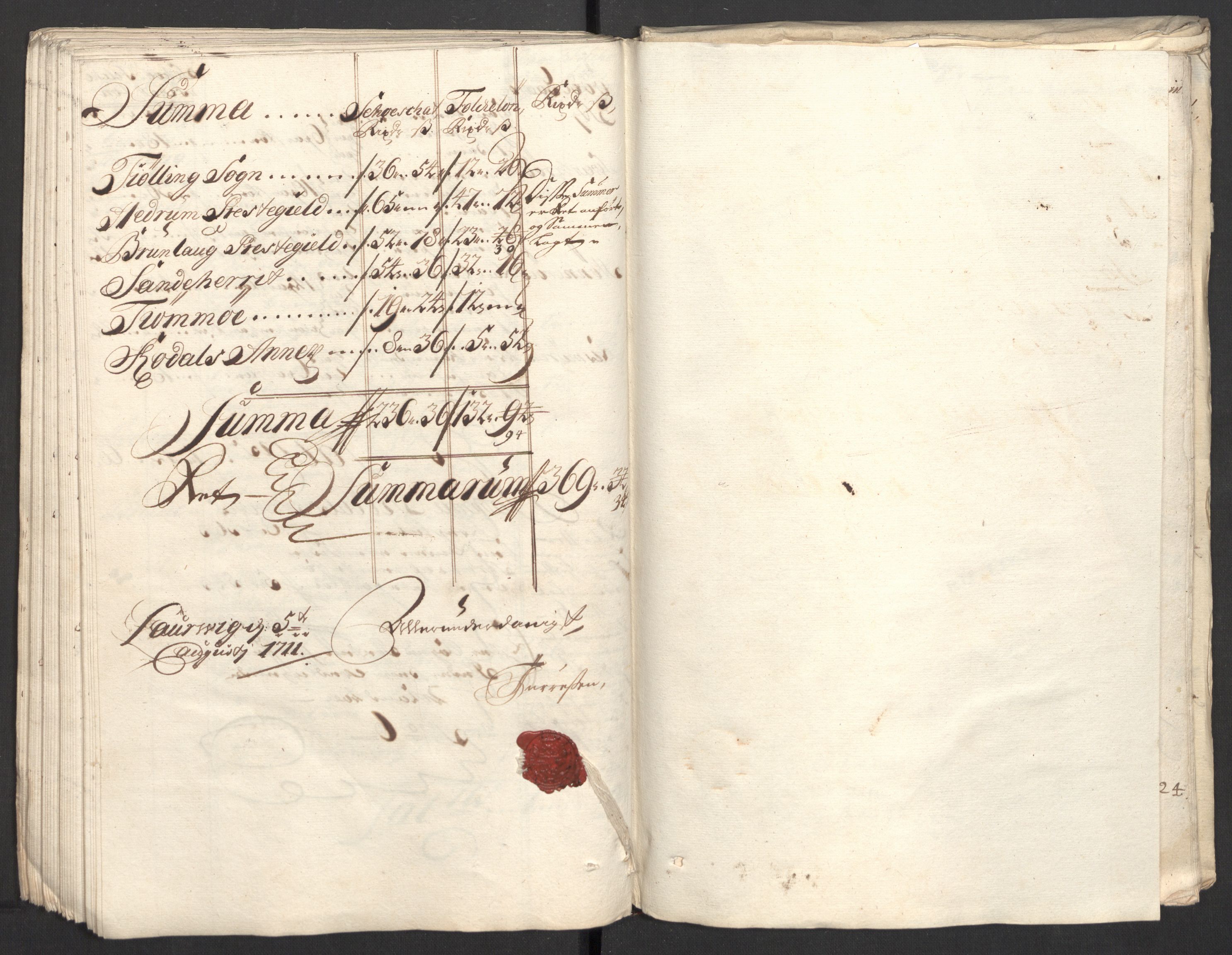 Rentekammeret inntil 1814, Reviderte regnskaper, Fogderegnskap, RA/EA-4092/R33/L1982: Fogderegnskap Larvik grevskap, 1711, s. 183
