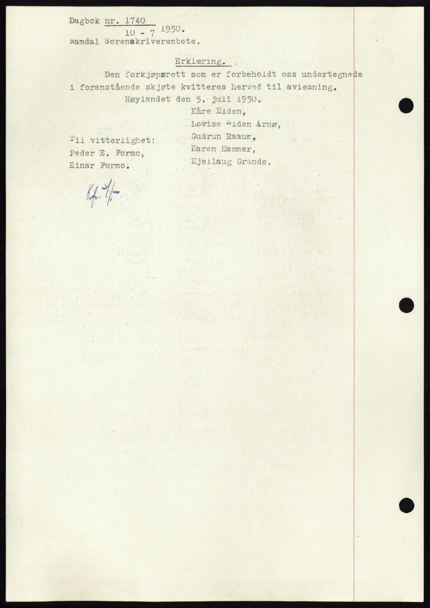 Namdal sorenskriveri, AV/SAT-A-4133/1/2/2C: Pantebok nr. -, 1943-1944, Dagboknr: 1740/1944