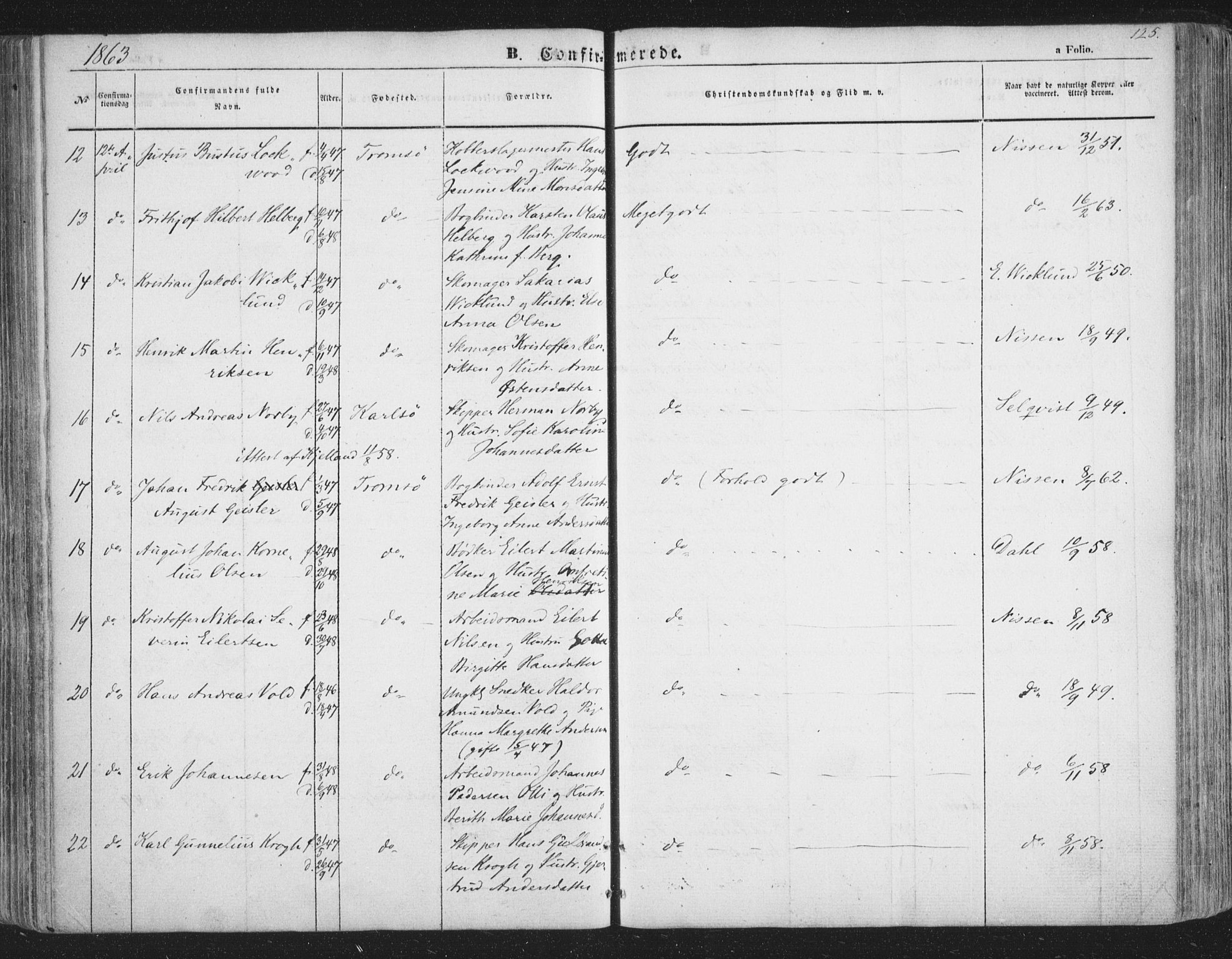 Tromsø sokneprestkontor/stiftsprosti/domprosti, AV/SATØ-S-1343/G/Ga/L0011kirke: Ministerialbok nr. 11, 1856-1865, s. 125