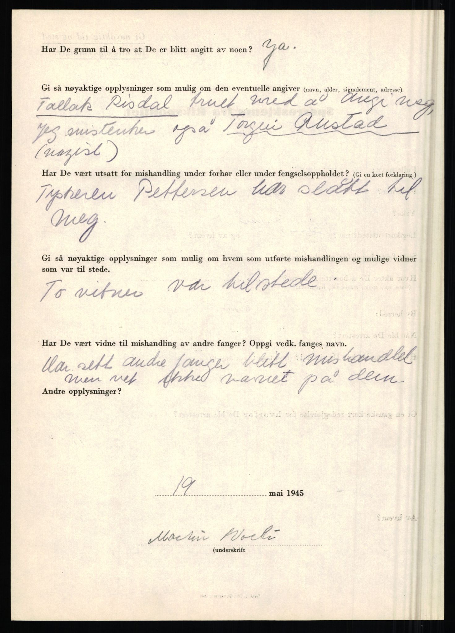 Rikspolitisjefen, AV/RA-S-1560/L/L0012: Mogensen, Øivind - Noraas, Lars, 1940-1945, s. 1027