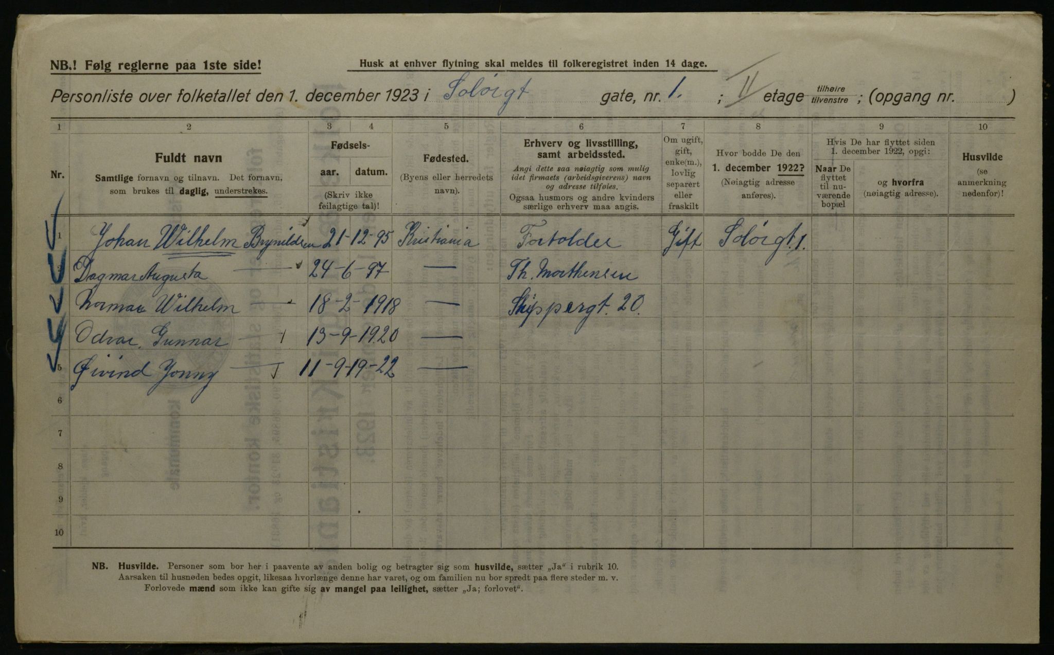 OBA, Kommunal folketelling 1.12.1923 for Kristiania, 1923, s. 109831