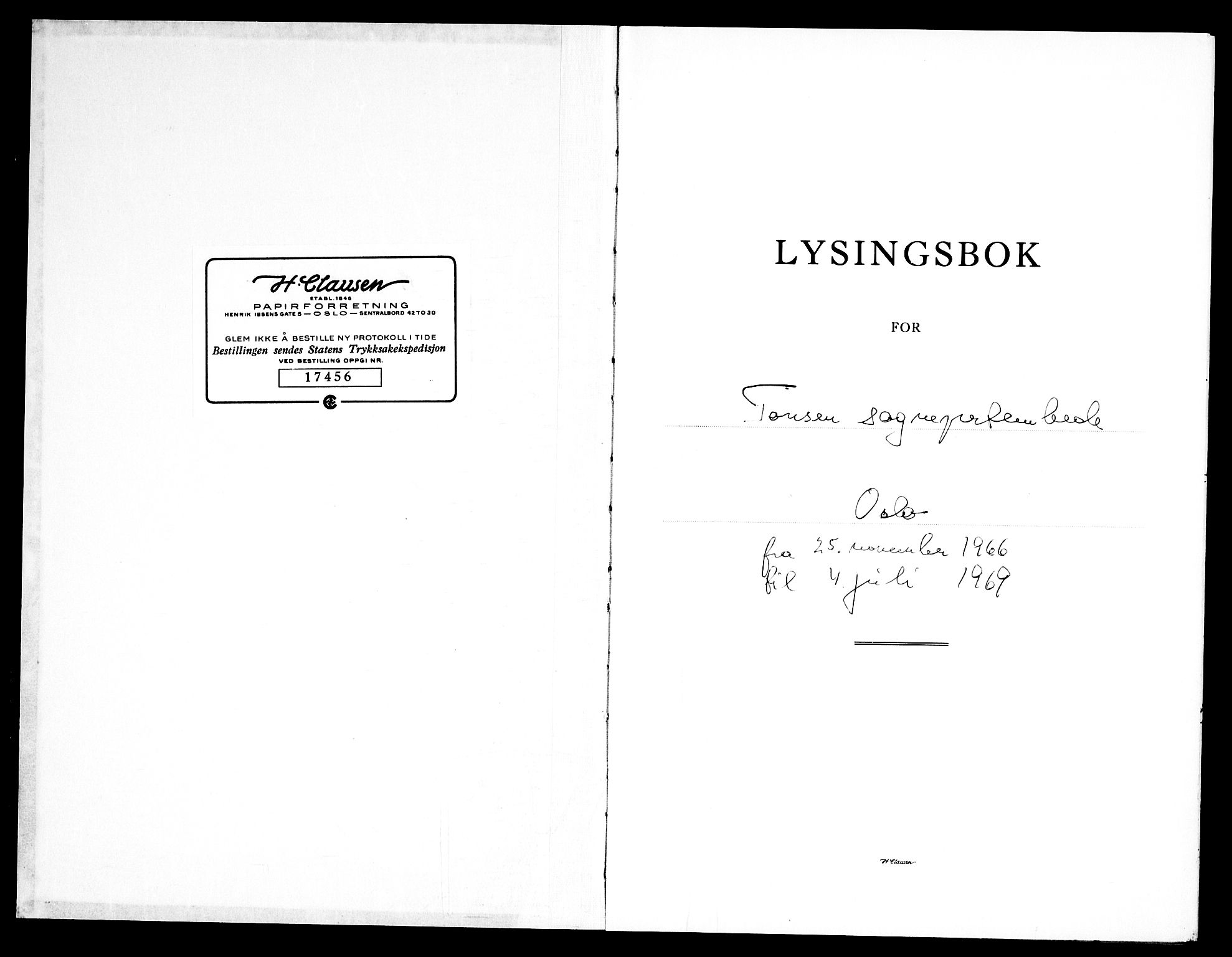 Tonsen prestekontor Kirkebøker, AV/SAO-A-10322a/H/Ha/L0002: Lysningsprotokoll nr. 2, 1966-1969