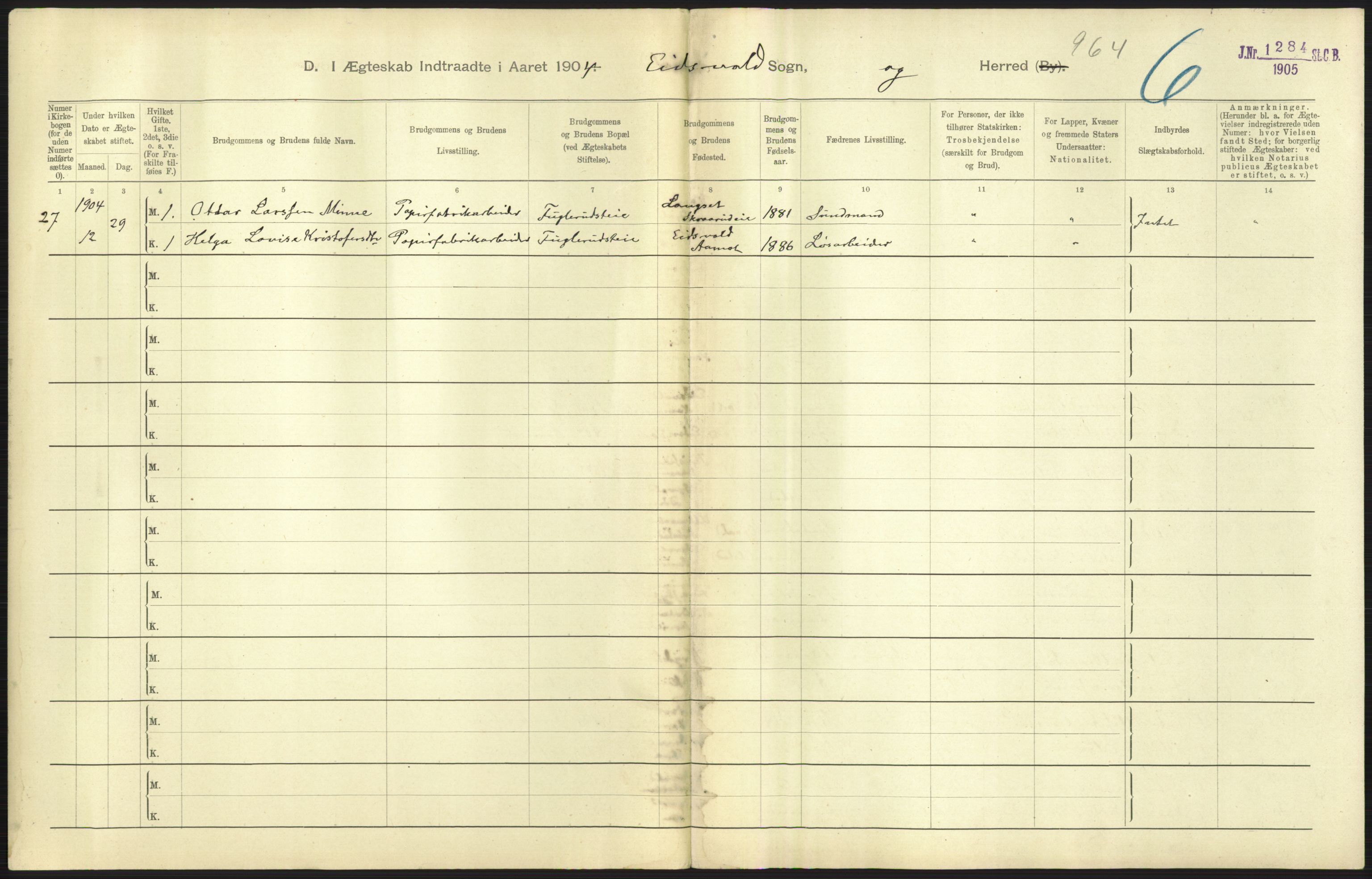 Statistisk sentralbyrå, Sosiodemografiske emner, Befolkning, AV/RA-S-2228/D/Df/Dfa/Dfab/L0002: Akershus amt: Fødte, gifte, døde, 1904, s. 459