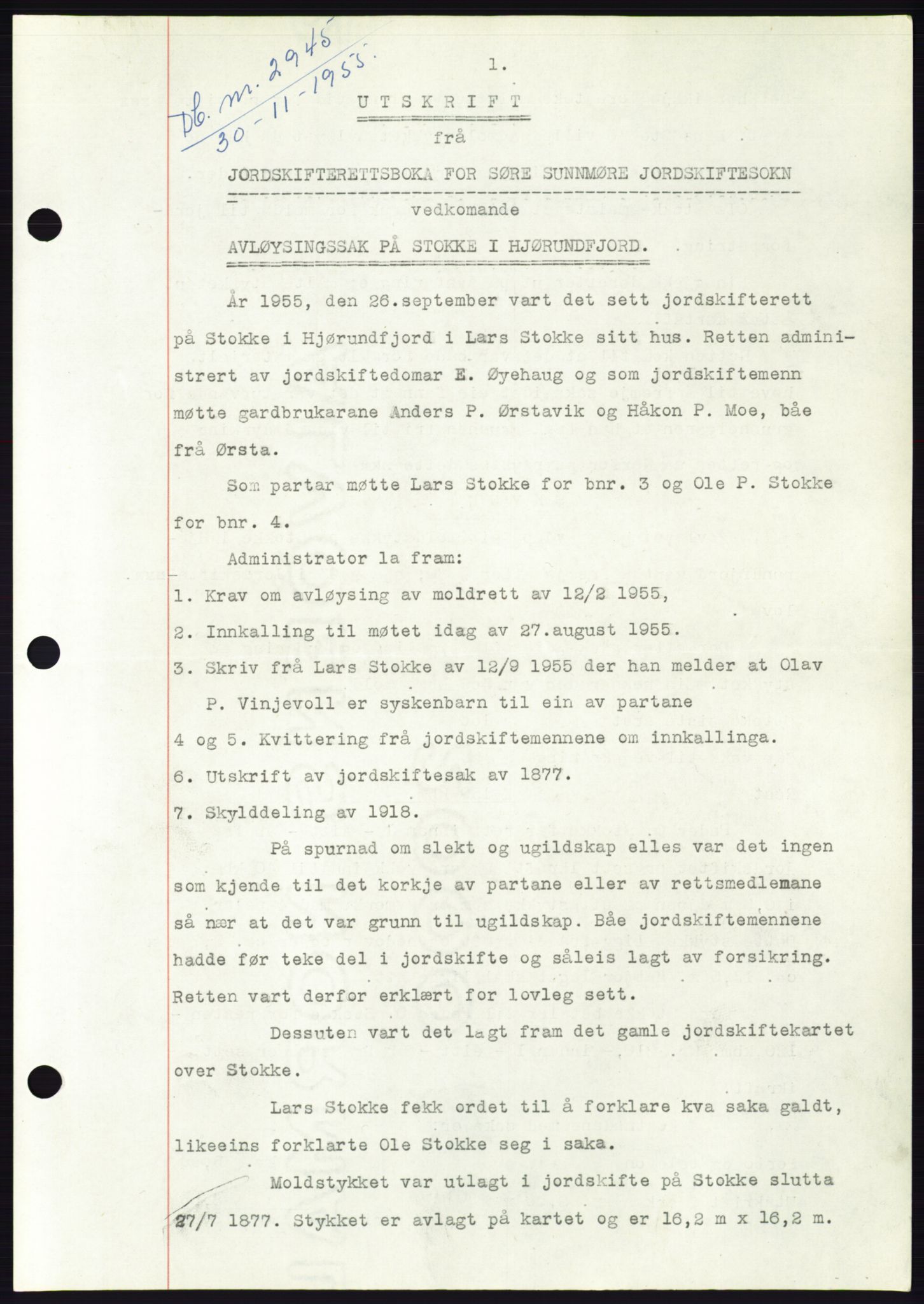 Søre Sunnmøre sorenskriveri, SAT/A-4122/1/2/2C/L0102: Pantebok nr. 28A, 1955-1956, Dagboknr: 2945/1955