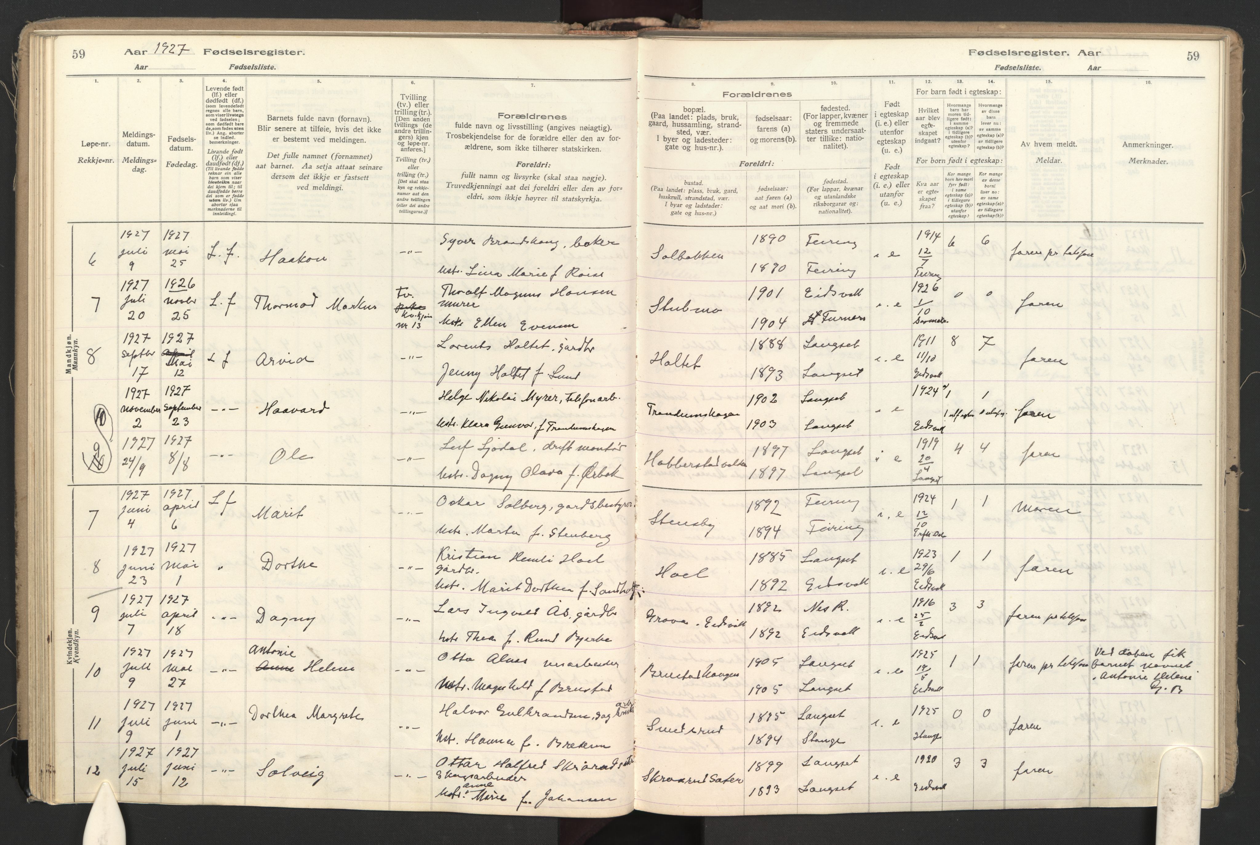 Eidsvoll prestekontor Kirkebøker, AV/SAO-A-10888/J/Jb/L0001: Fødselsregister nr. II 1, 1916-1959, s. 59