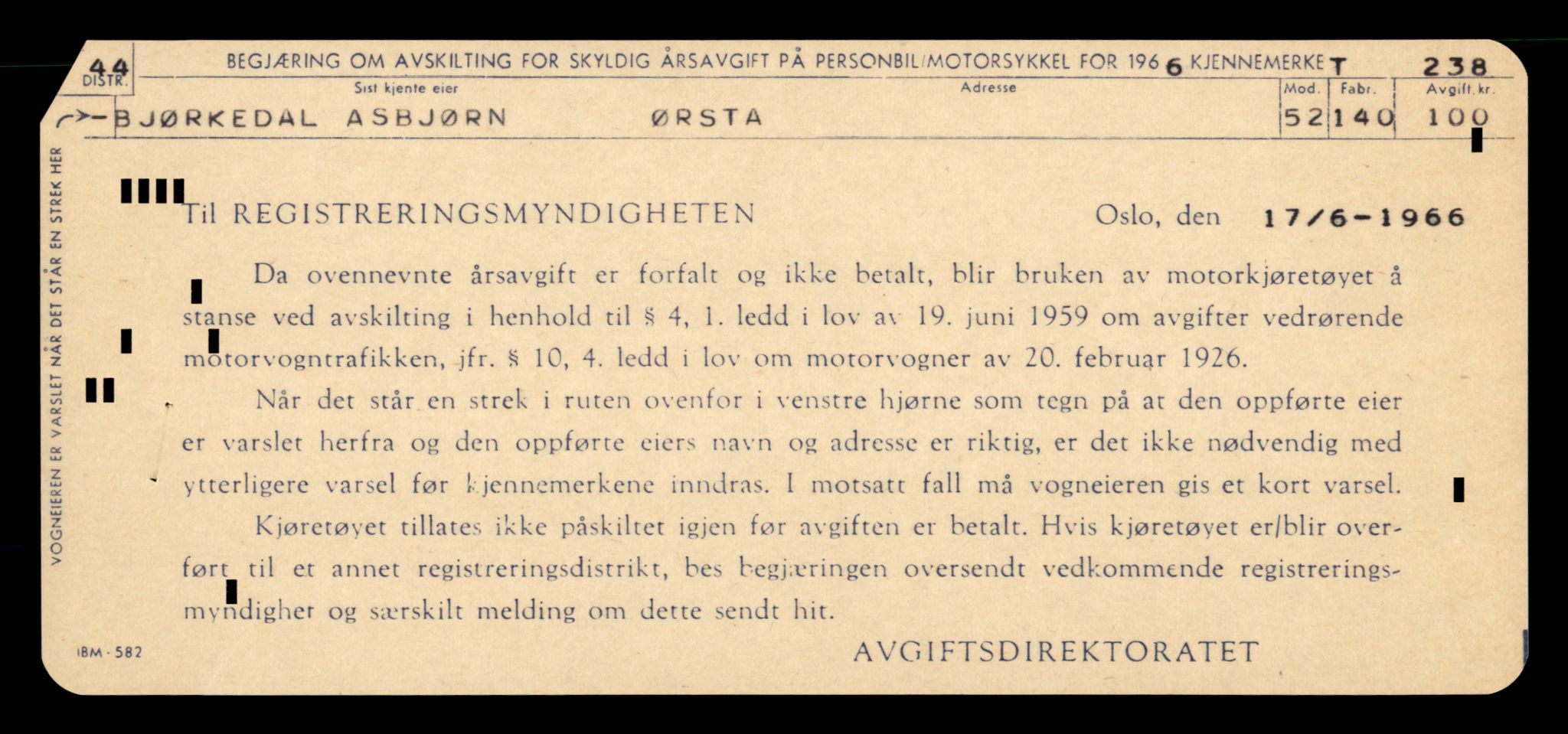 Møre og Romsdal vegkontor - Ålesund trafikkstasjon, AV/SAT-A-4099/F/Fe/L0003: Registreringskort for kjøretøy T 232 - T 340, 1927-1998, s. 147