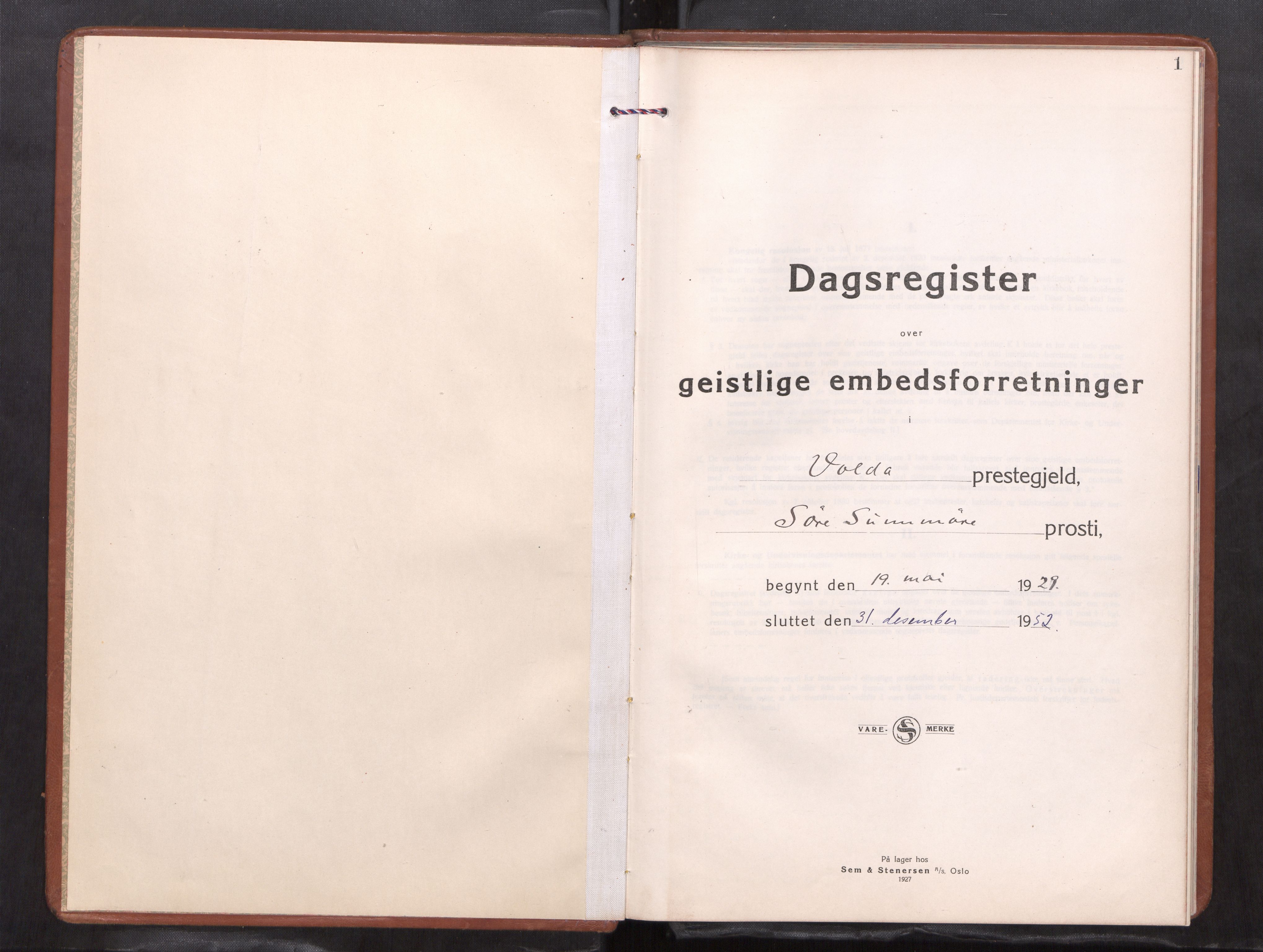 Ministerialprotokoller, klokkerbøker og fødselsregistre - Møre og Romsdal, AV/SAT-A-1454/511/L0148: Dagsregister nr. 511---, 1929-1952, s. 1