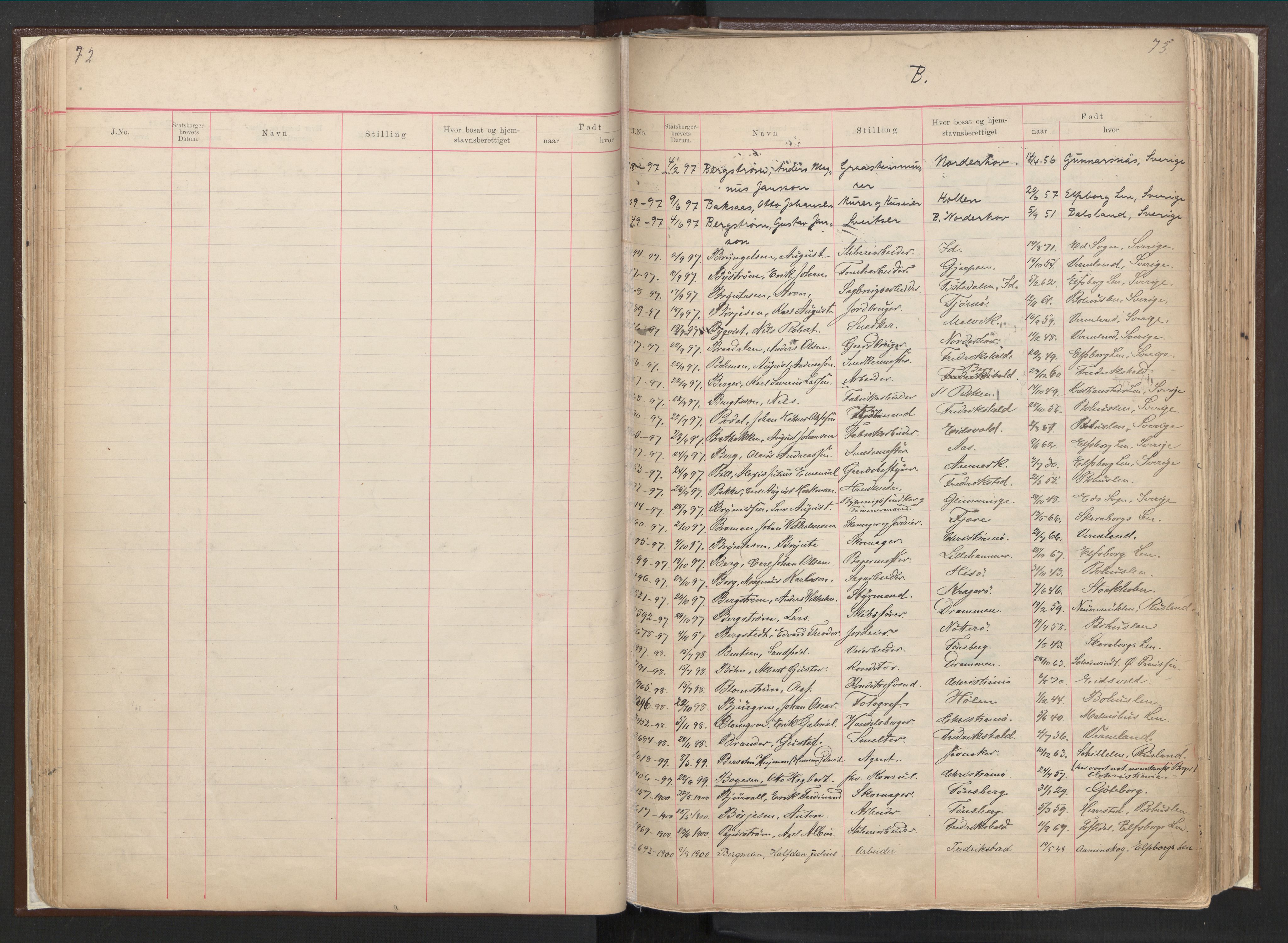 Justisdepartementet, 3. politikontor P3, AV/RA-S-1051/C/Cc/L0001: Journal over statsborgersaker, 1891-1946, s. 72-73