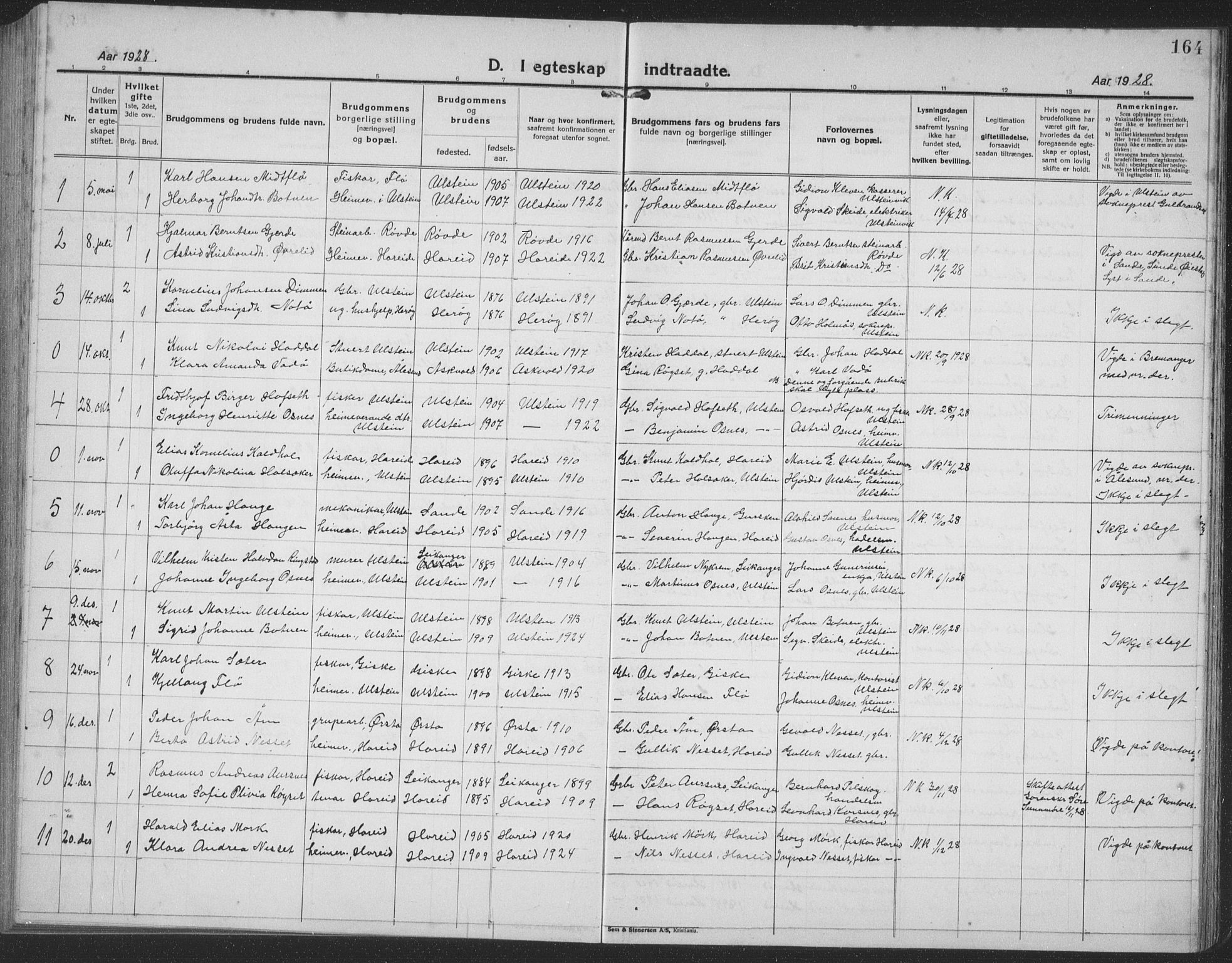 Ministerialprotokoller, klokkerbøker og fødselsregistre - Møre og Romsdal, SAT/A-1454/509/L0113: Klokkerbok nr. 509C03, 1923-1939, s. 164