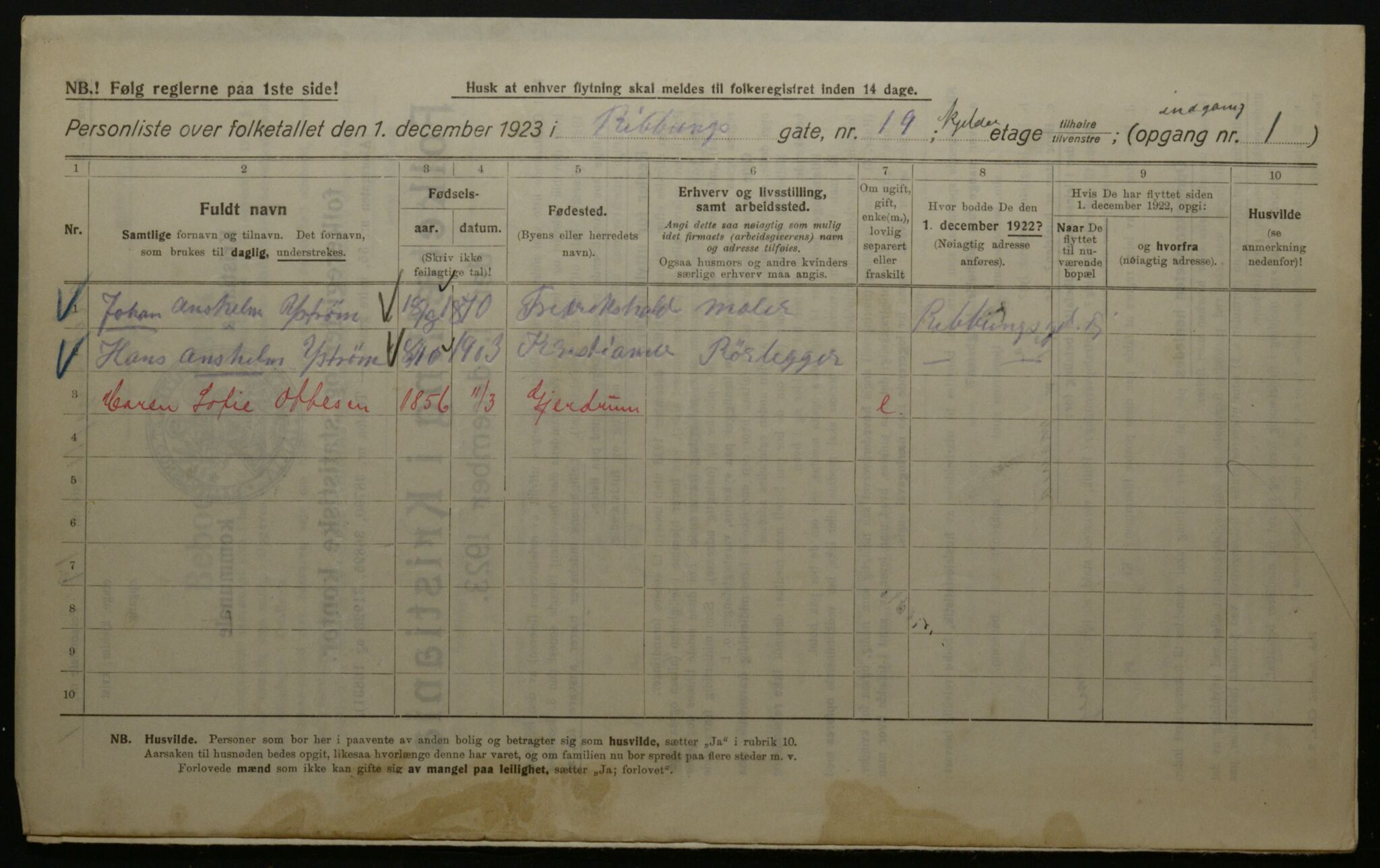 OBA, Kommunal folketelling 1.12.1923 for Kristiania, 1923, s. 91707