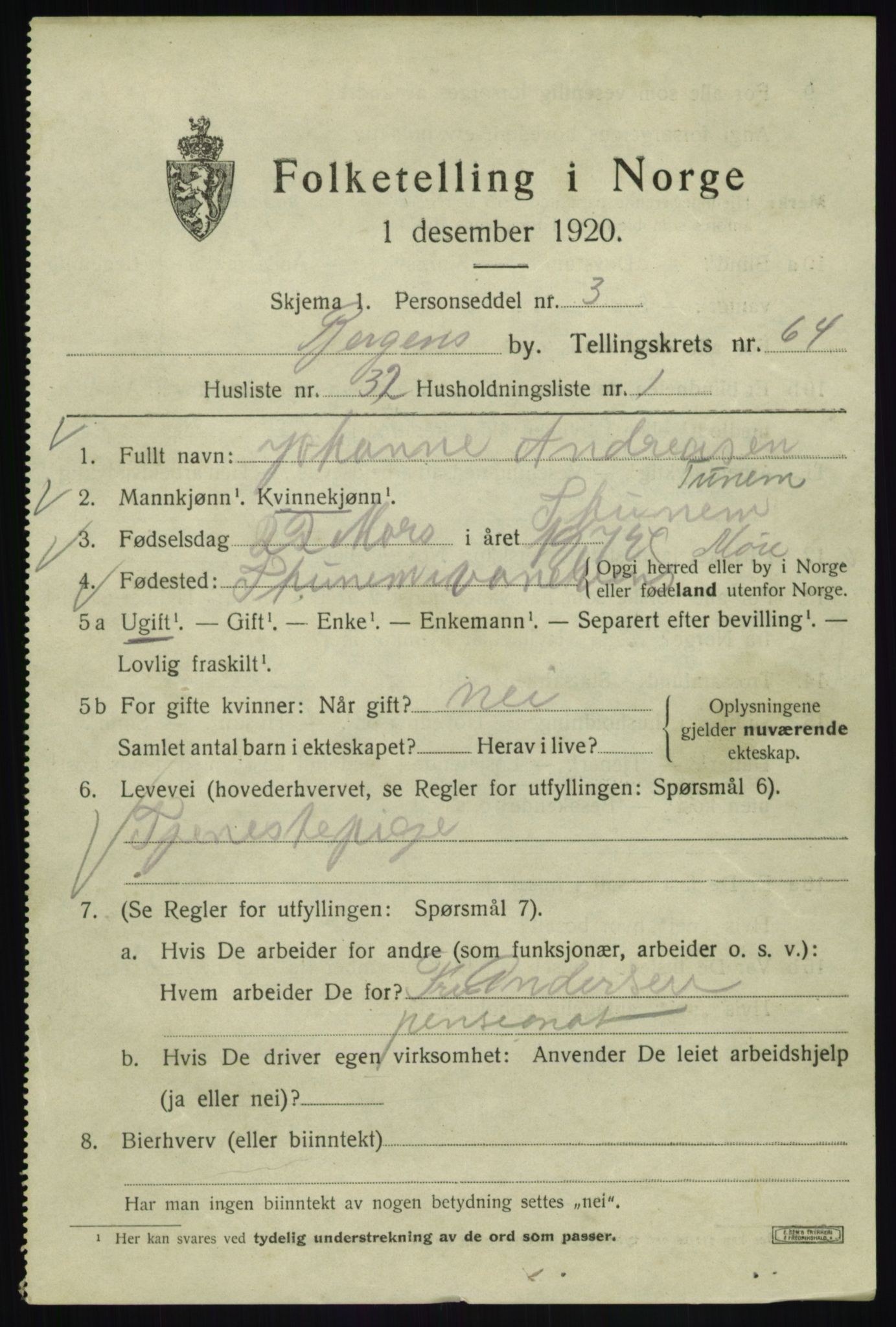 SAB, Folketelling 1920 for 1301 Bergen kjøpstad, 1920, s. 133013