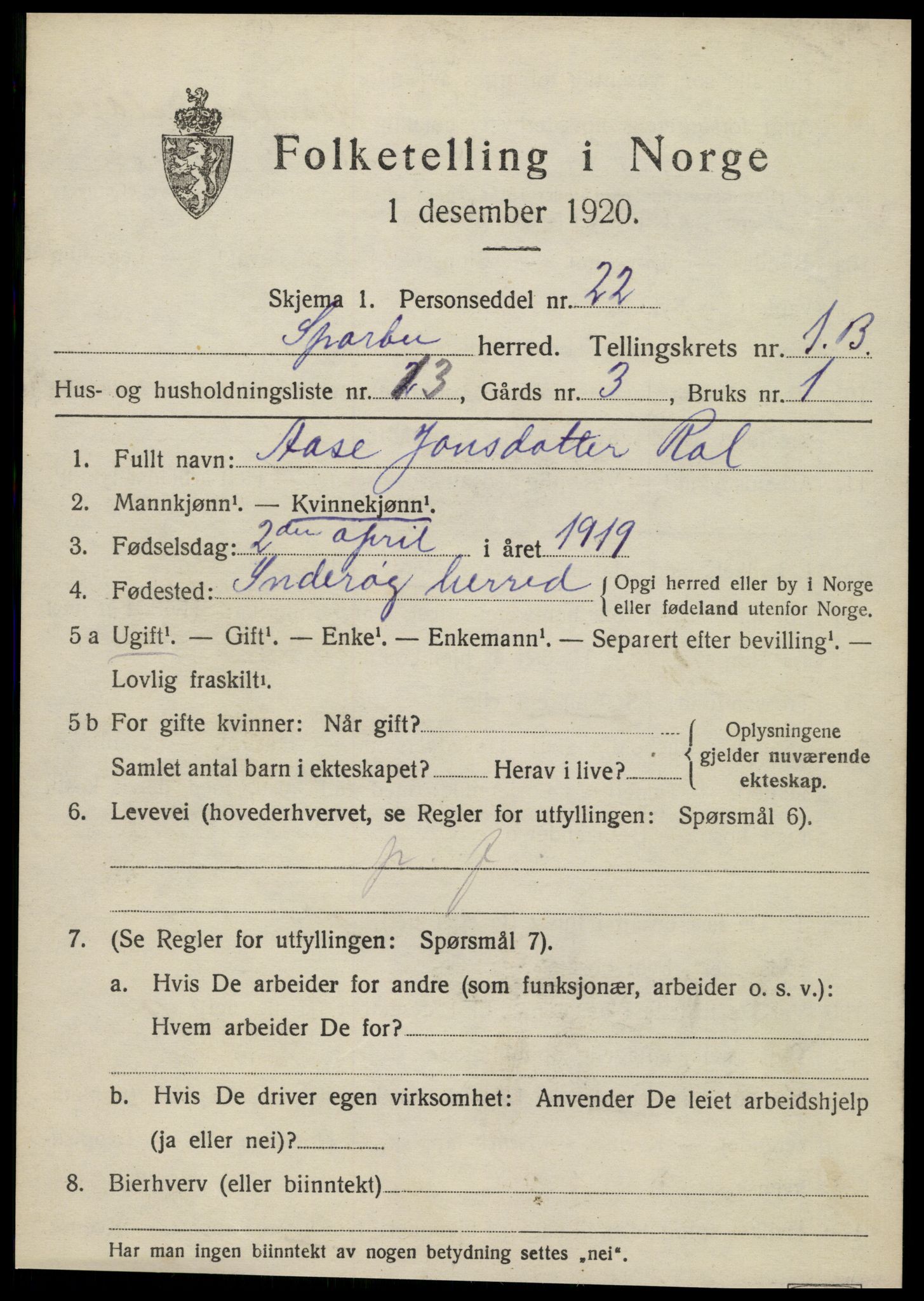 SAT, Folketelling 1920 for 1731 Sparbu herred, 1920, s. 2111