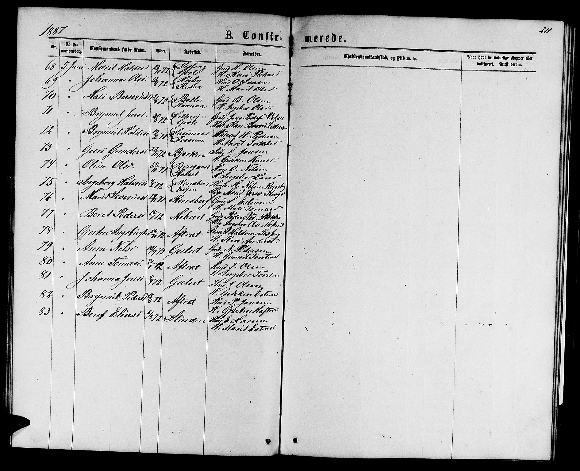 Ministerialprotokoller, klokkerbøker og fødselsregistre - Sør-Trøndelag, SAT/A-1456/695/L1156: Klokkerbok nr. 695C07, 1869-1888, s. 211