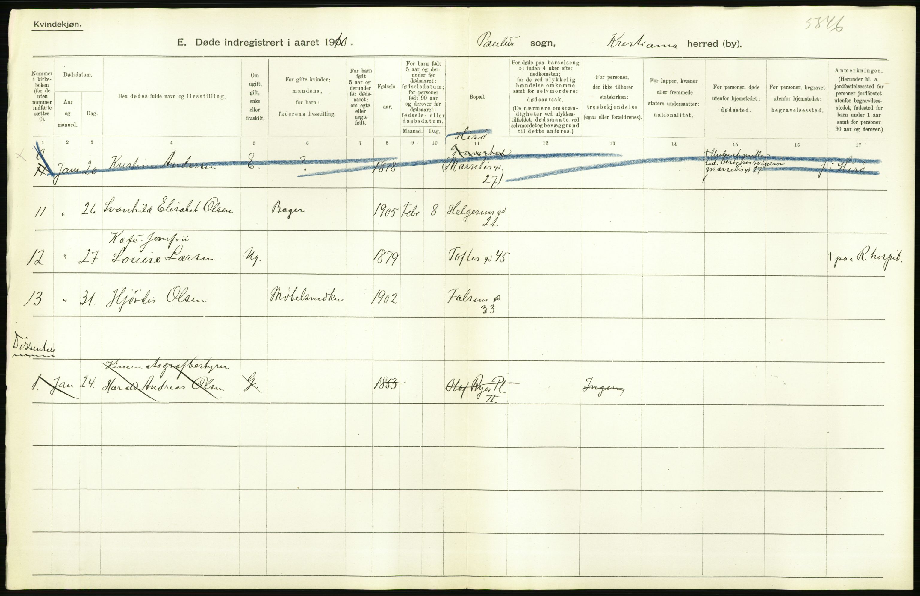 Statistisk sentralbyrå, Sosiodemografiske emner, Befolkning, AV/RA-S-2228/D/Df/Dfa/Dfah/L0008: Kristiania: Døde, 1910, s. 344