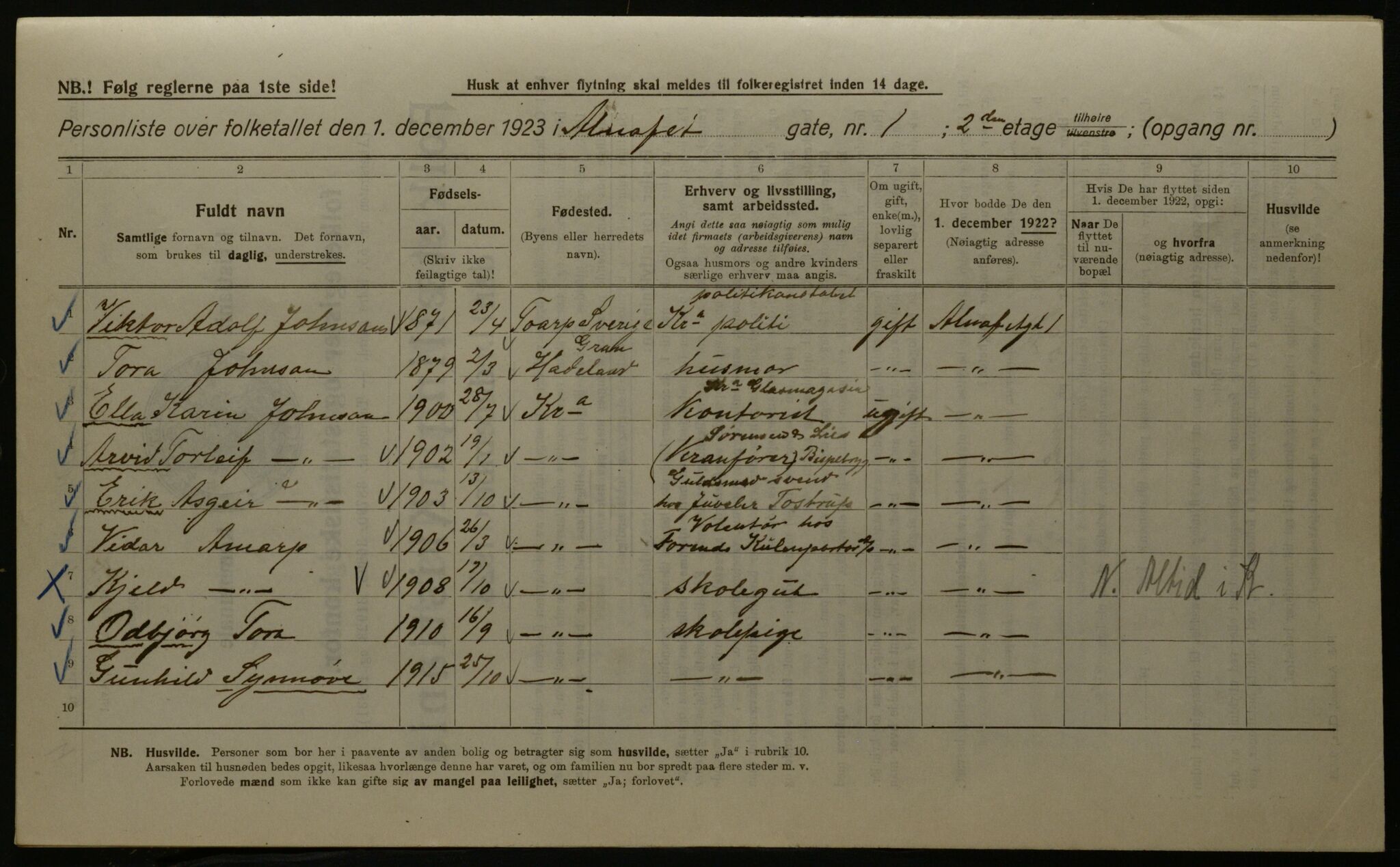 OBA, Kommunal folketelling 1.12.1923 for Kristiania, 1923, s. 1282