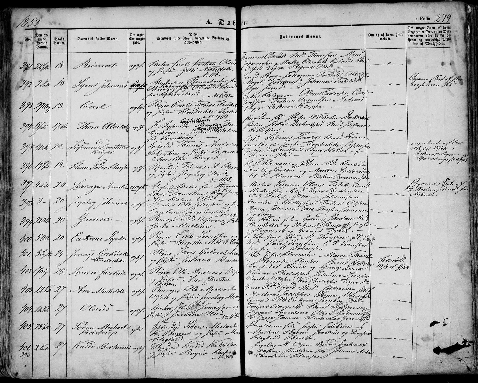 Domkirken sokneprestkontor, AV/SAST-A-101812/001/30/30BA/L0016: Ministerialbok nr. A 15, 1844-1854, s. 279