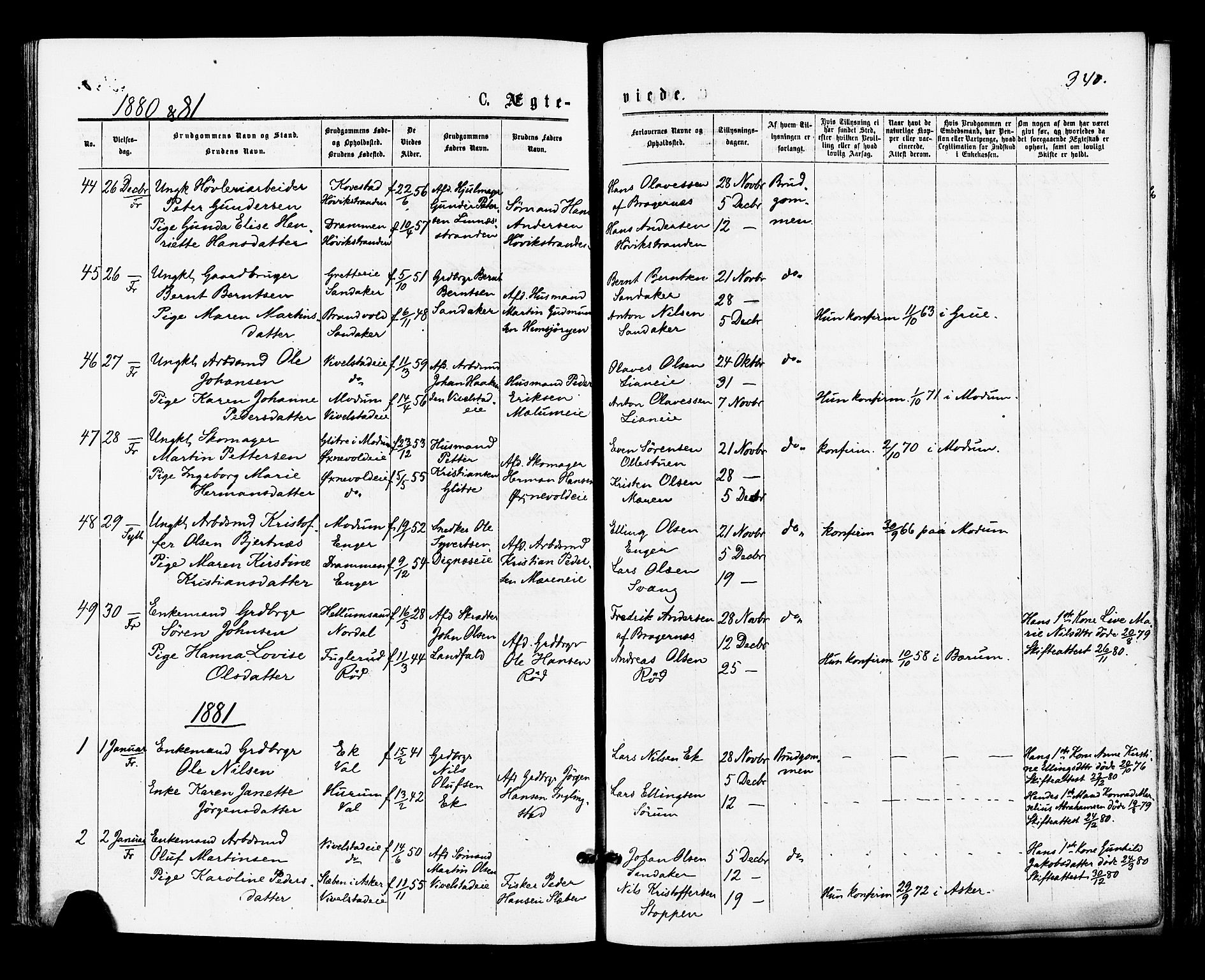 Lier kirkebøker, AV/SAKO-A-230/F/Fa/L0014: Ministerialbok nr. I 14, 1875-1882, s. 340