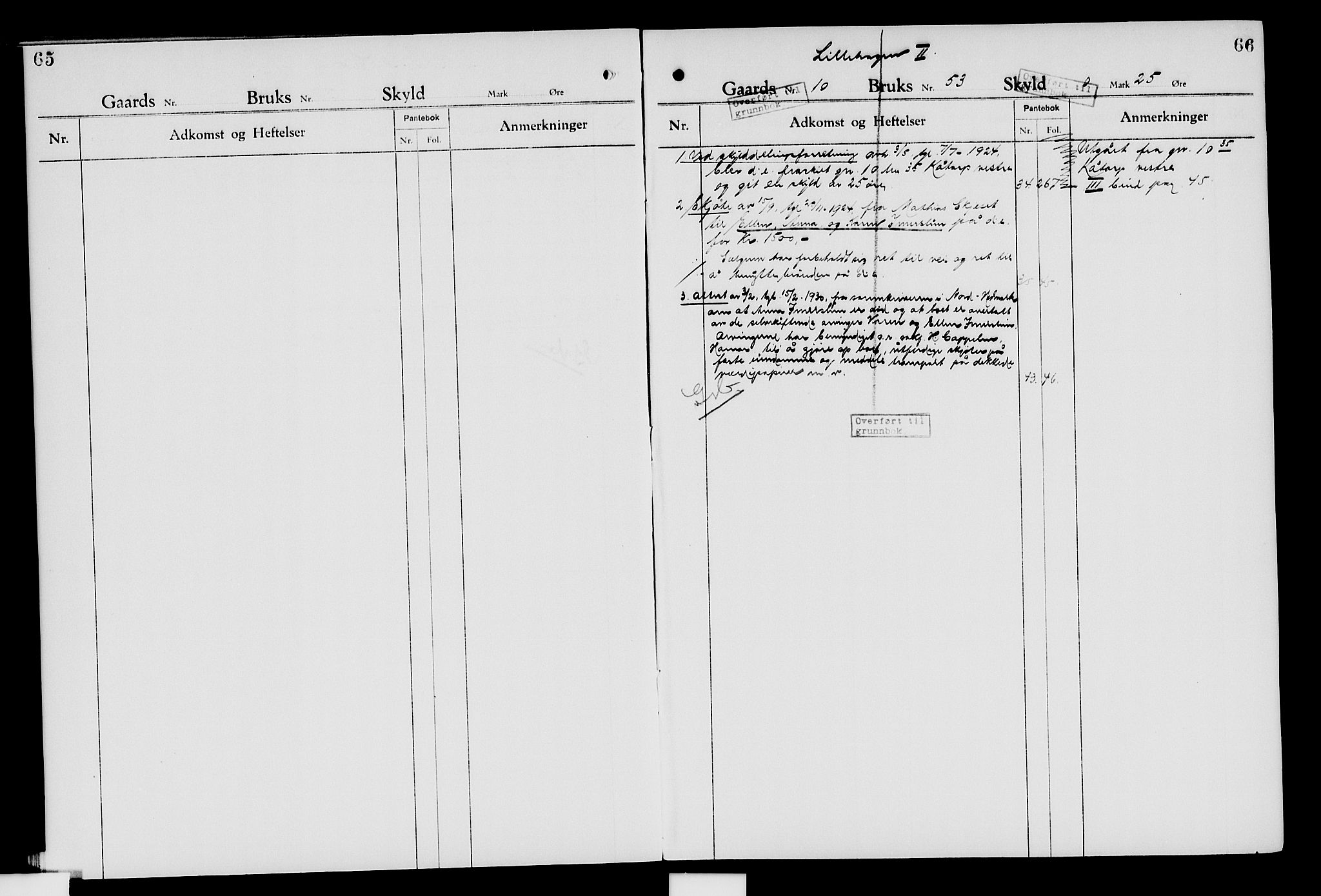 Nord-Hedmark sorenskriveri, SAH/TING-012/H/Ha/Had/Hade/L0007: Panteregister nr. 4.7, 1924-1940, s. 65-66