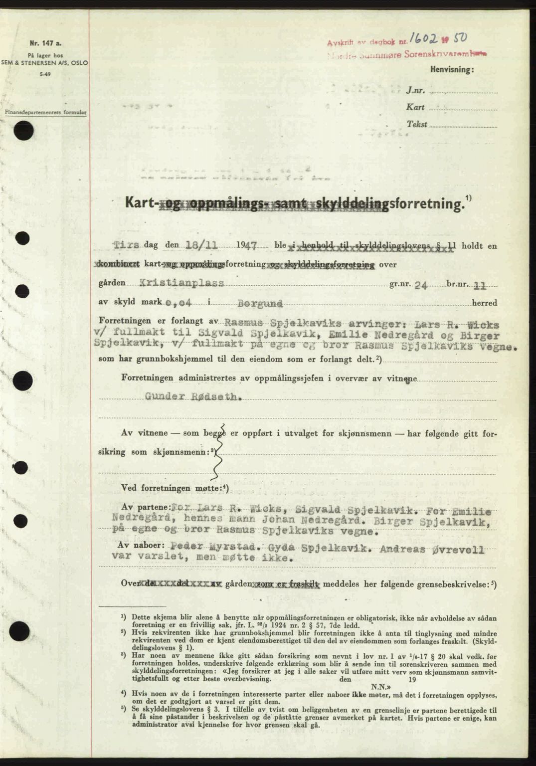 Nordre Sunnmøre sorenskriveri, SAT/A-0006/1/2/2C/2Ca: Pantebok nr. A35, 1950-1950, Dagboknr: 1602/1950