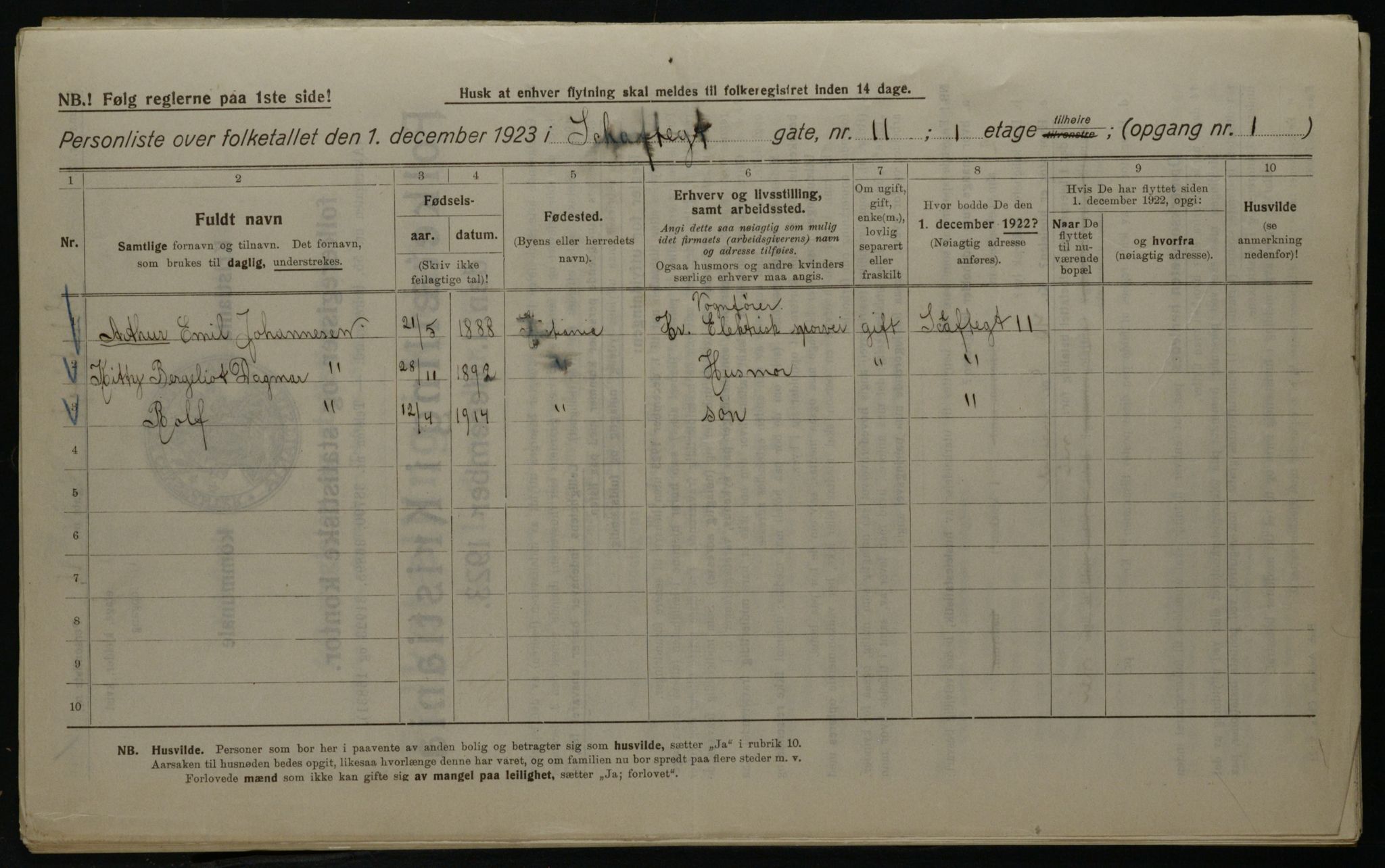 OBA, Kommunal folketelling 1.12.1923 for Kristiania, 1923, s. 99169