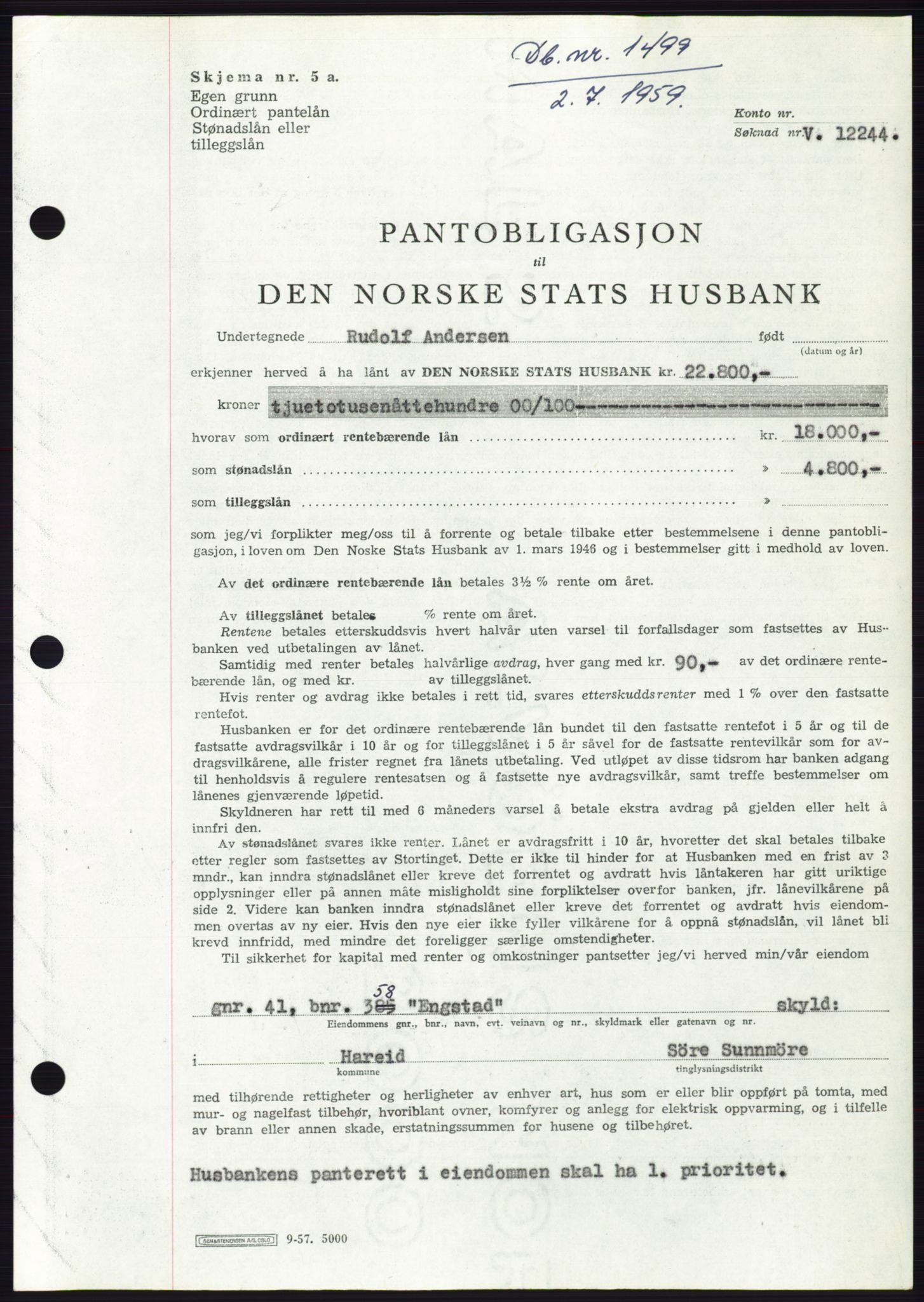 Søre Sunnmøre sorenskriveri, SAT/A-4122/1/2/2C/L0133: Pantebok nr. 21B, 1959-1959, Dagboknr: 1499/1959