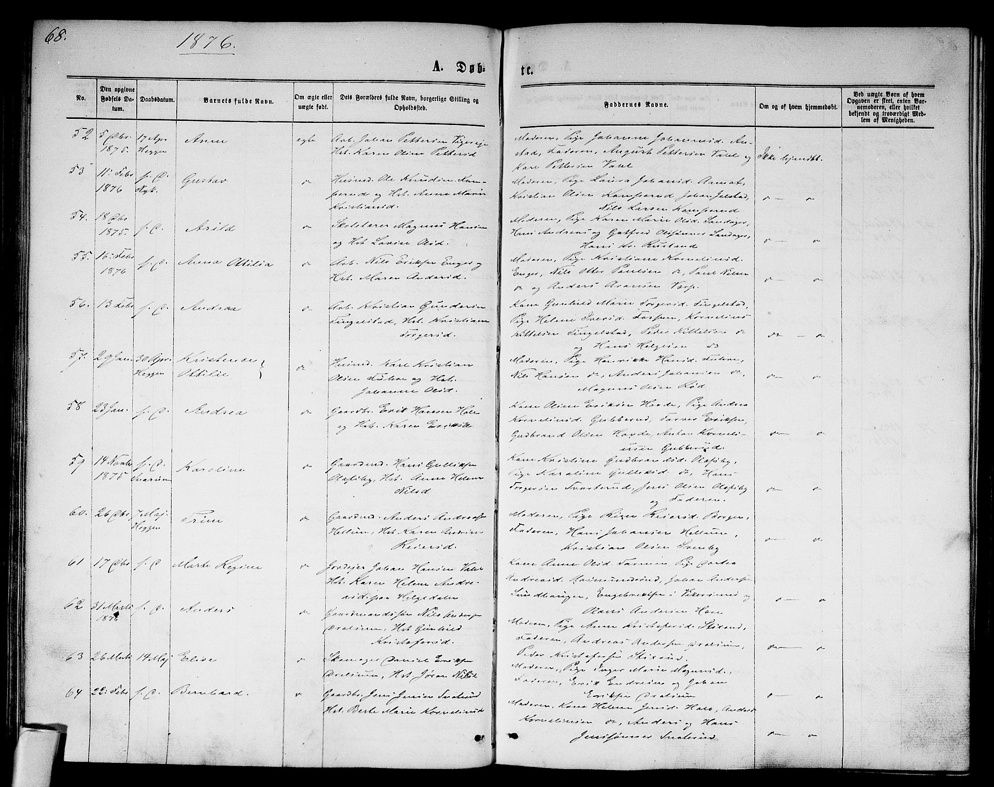 Modum kirkebøker, AV/SAKO-A-234/G/Ga/L0007: Klokkerbok nr. I 7, 1869-1878, s. 68