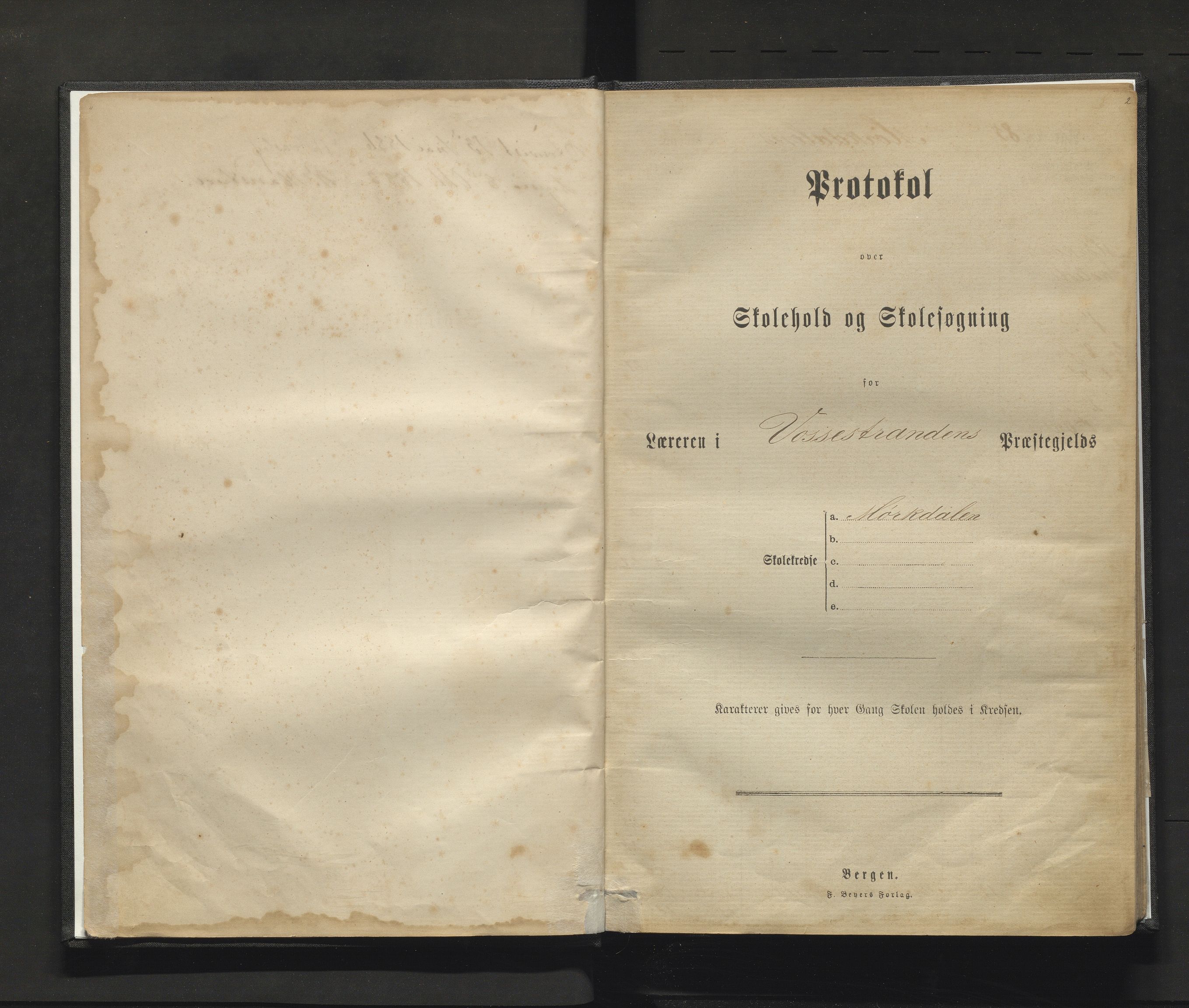 Vossestrand kommune. Barneskulane , IKAH/1236-231/F/Fd/L0002: Skuleprotokoll for Myrkdalen skulekrins, 1885-1902