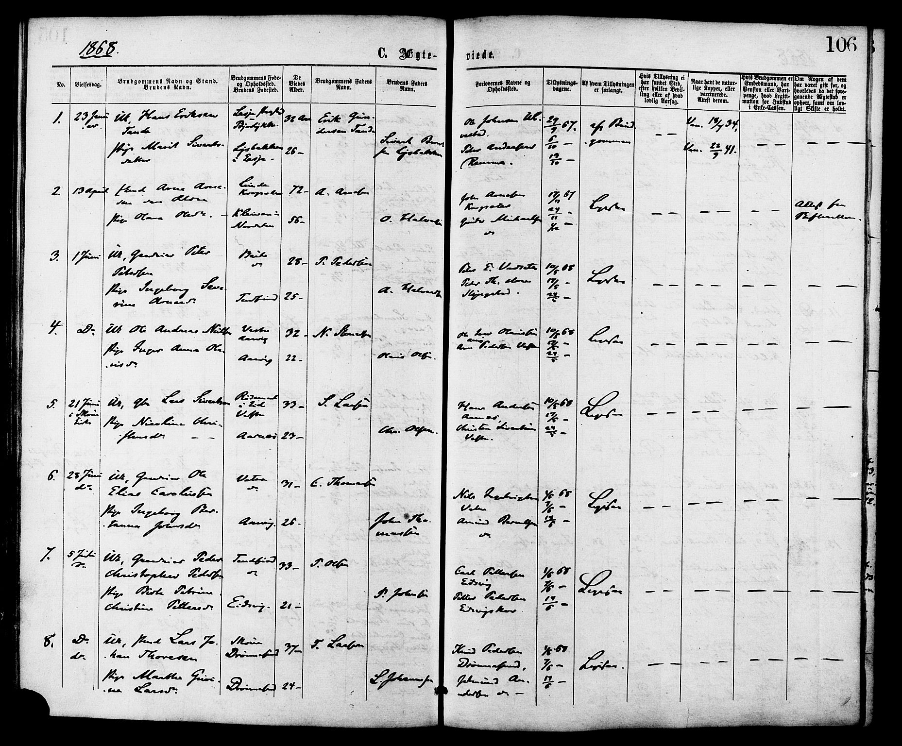 Ministerialprotokoller, klokkerbøker og fødselsregistre - Møre og Romsdal, AV/SAT-A-1454/525/L0373: Ministerialbok nr. 525A03, 1864-1879, s. 106