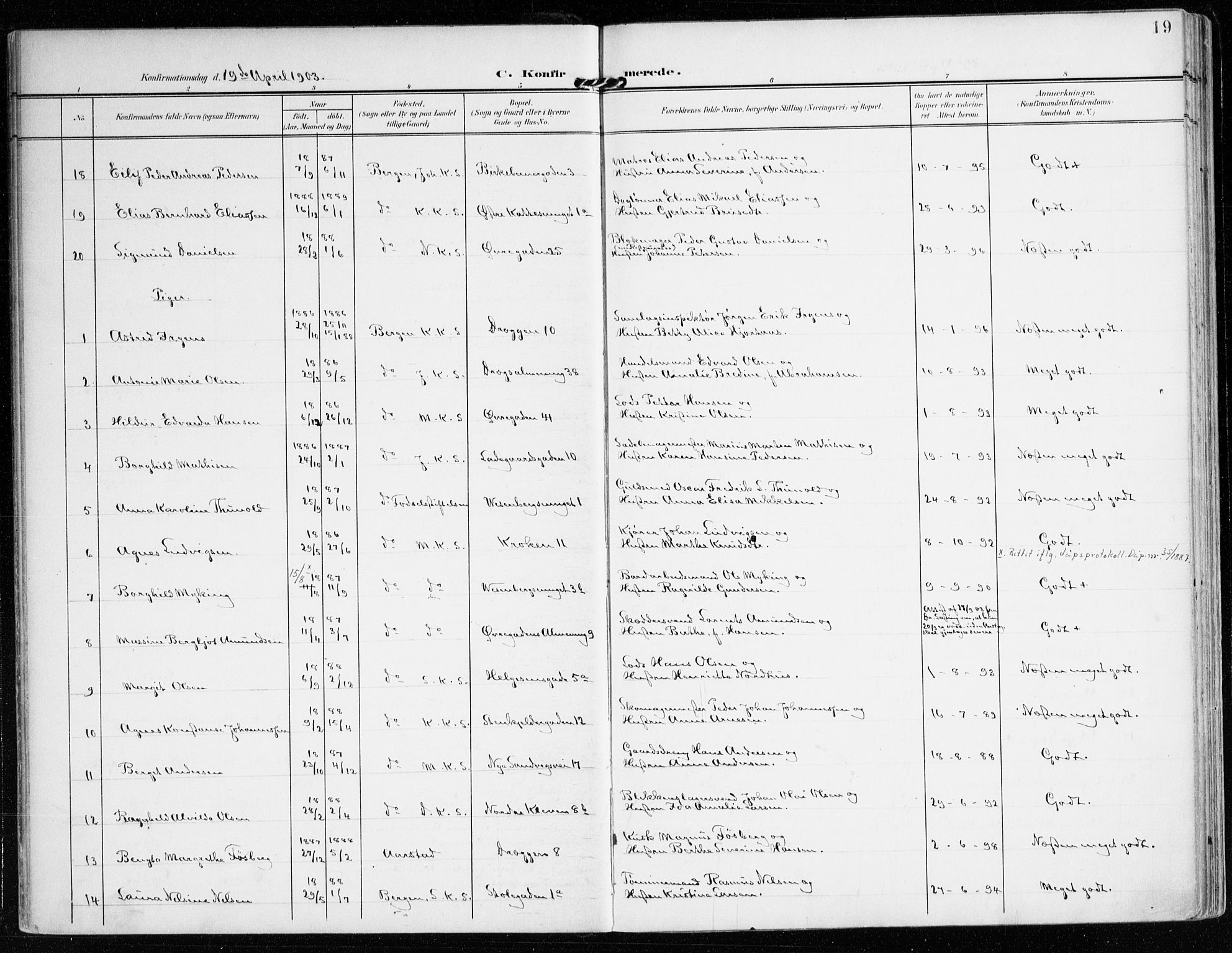 Mariakirken Sokneprestembete, SAB/A-76901/H/Haa/L0014: Ministerialbok nr. C 2, 1900-1916, s. 19