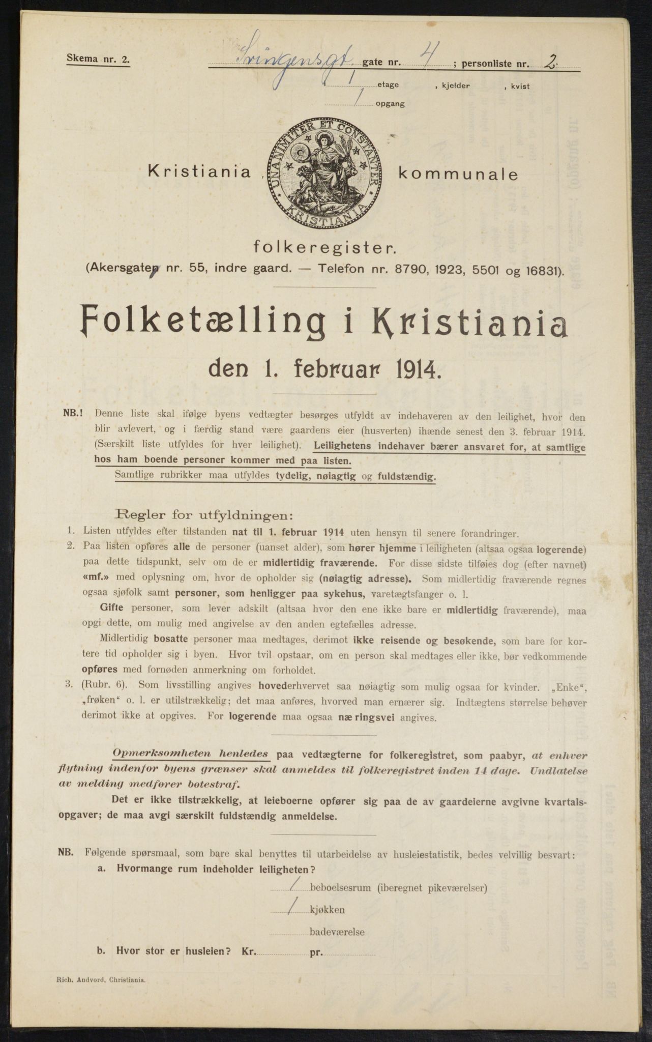 OBA, Kommunal folketelling 1.2.1914 for Kristiania, 1914, s. 106805