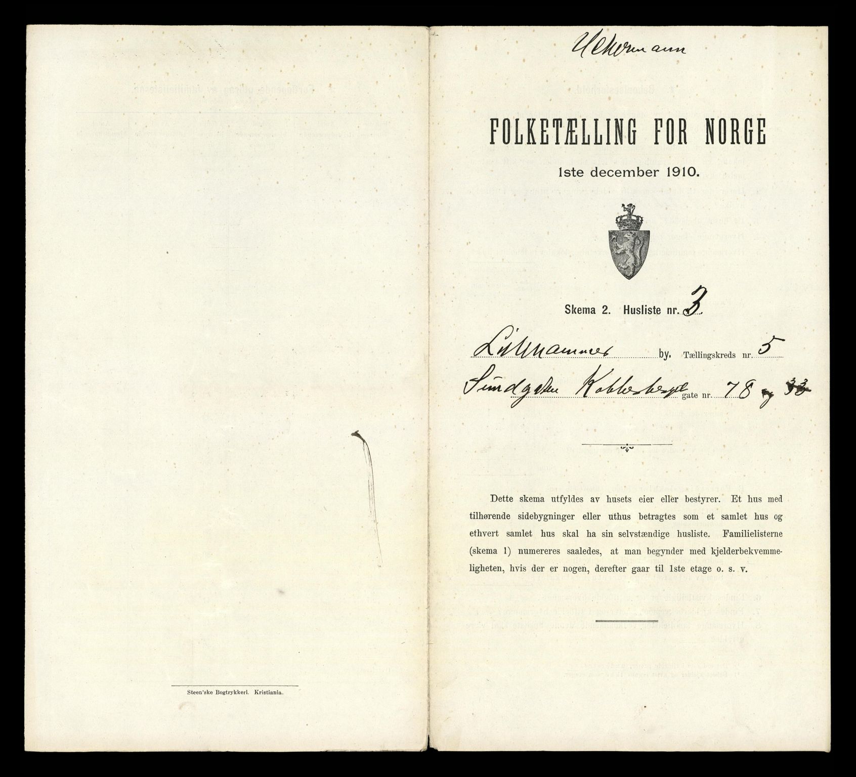 RA, Folketelling 1910 for 0501 Lillehammer kjøpstad, 1910, s. 2233