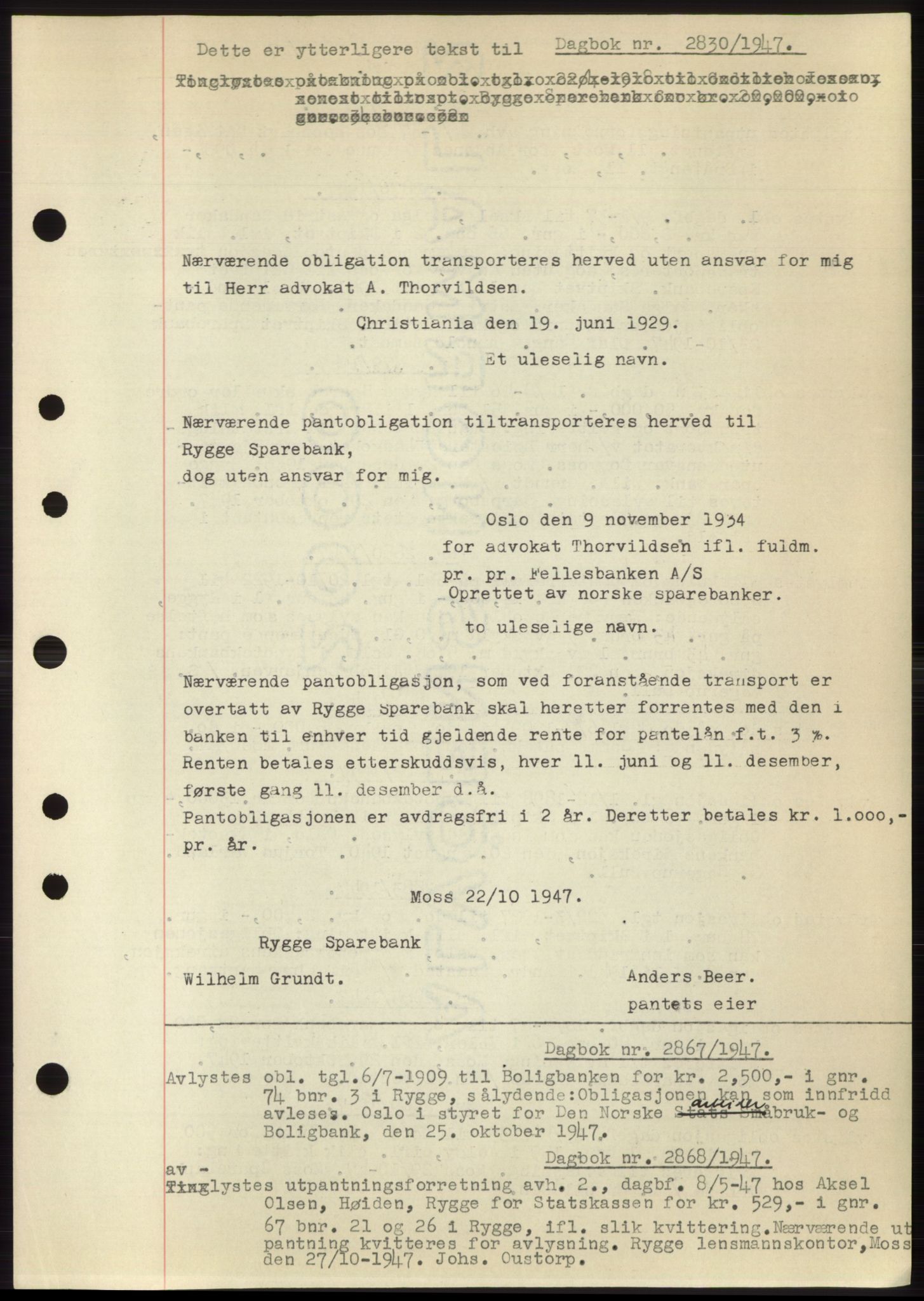 Moss sorenskriveri, SAO/A-10168: Pantebok nr. C10, 1938-1950, Dagboknr: 2830/1947
